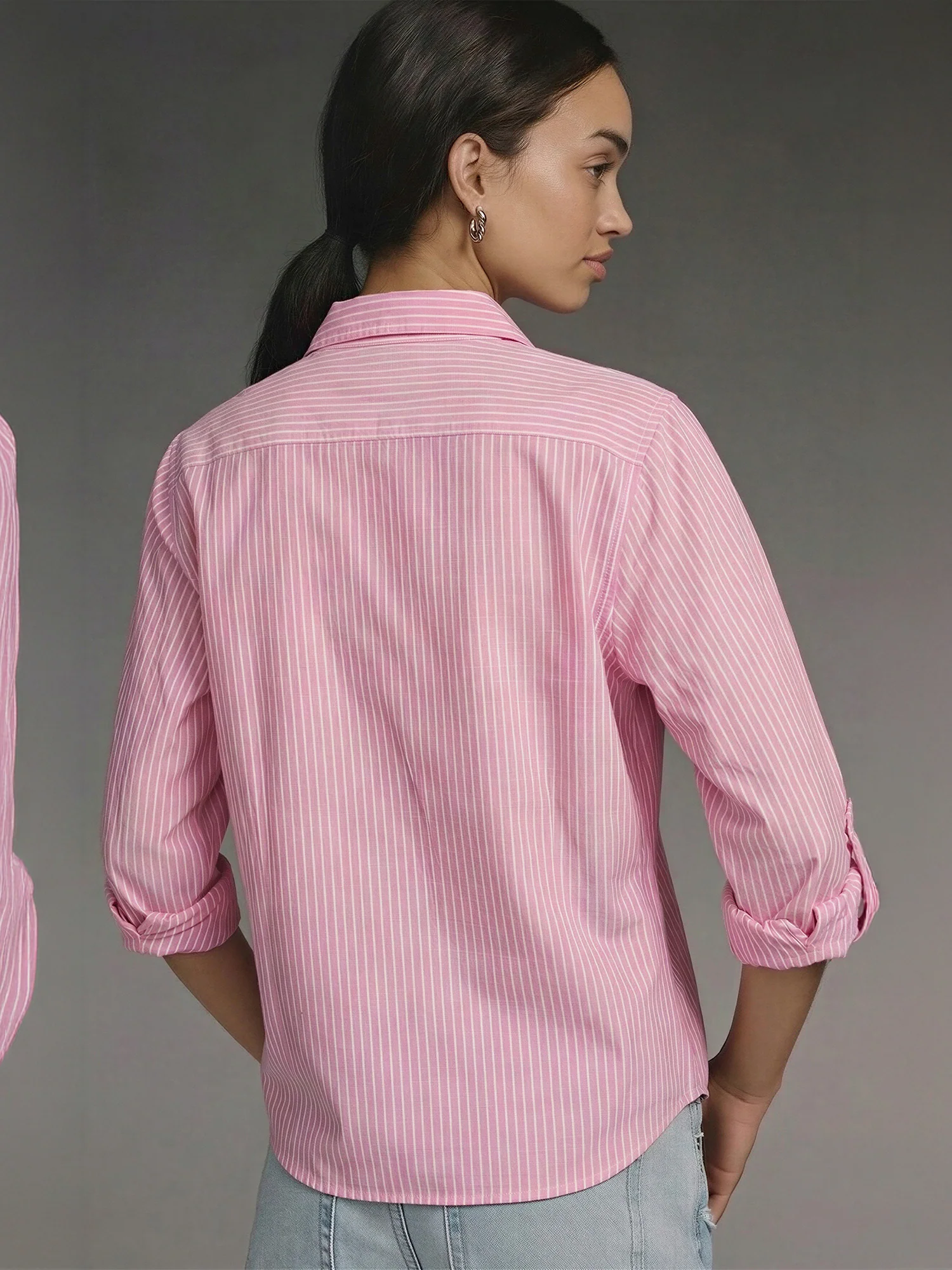 Utility Striped Two Pocket Linen Blend Button Down Shirt - Image 4