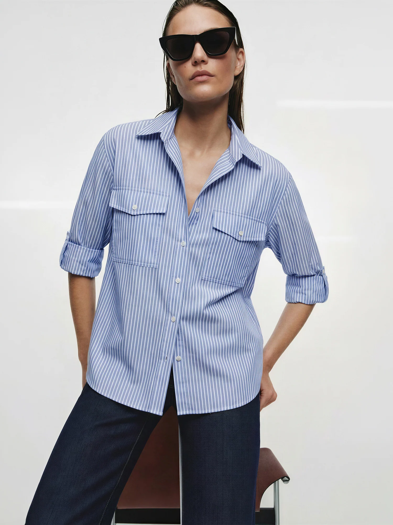 Utility Striped Two Pocket Linen Blend Button Down Shirt - Image 6
