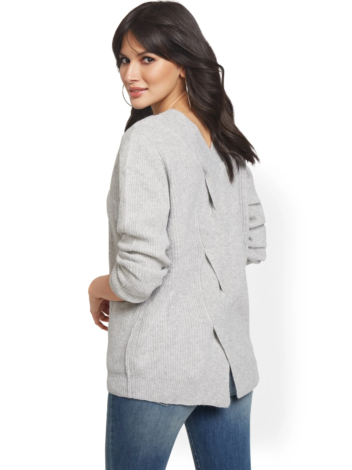 V-Neck Back-Cable Sparkle Sweater - Image 7