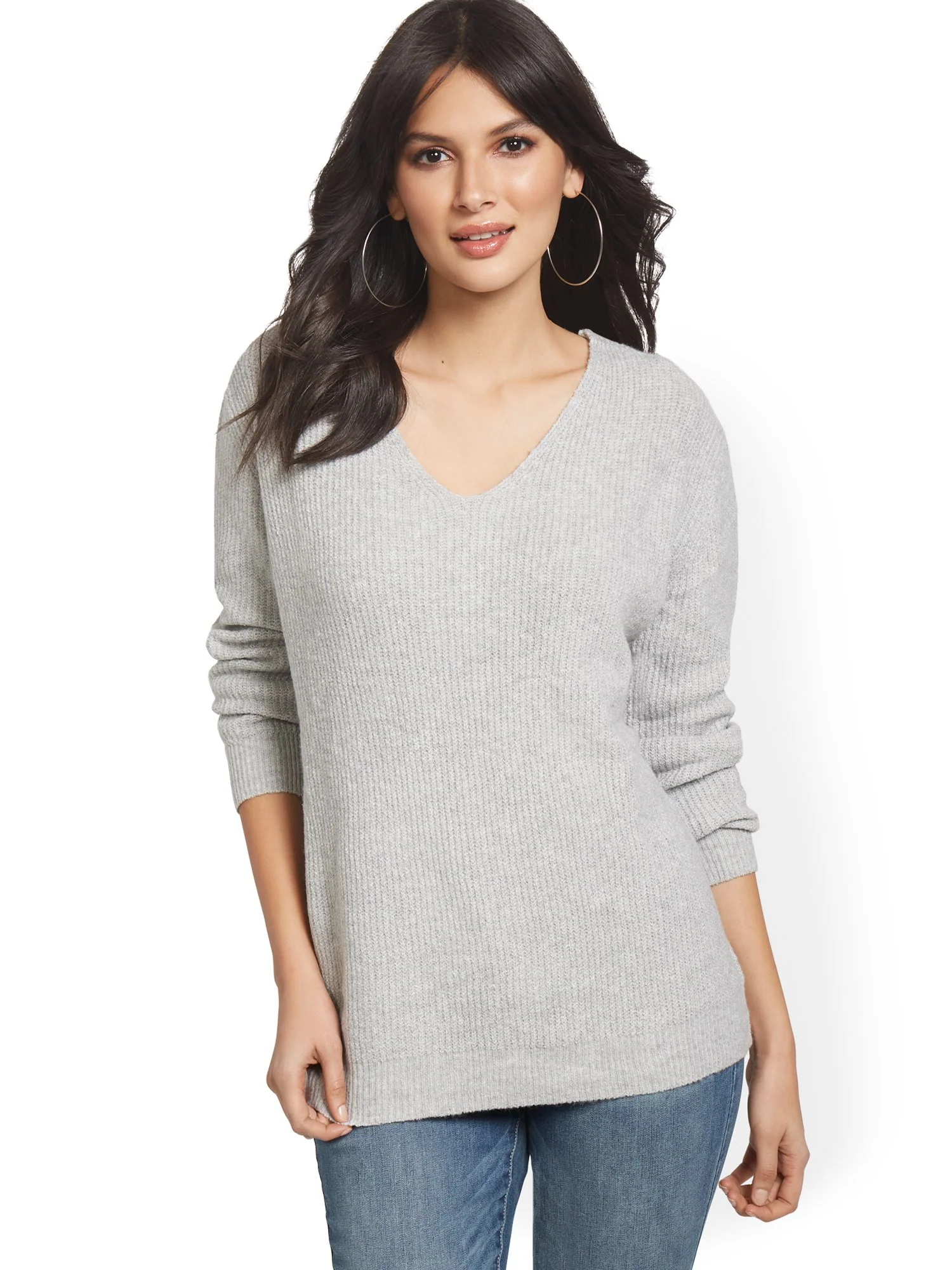 V-Neck Back-Cable Sparkle Sweater - Image 8