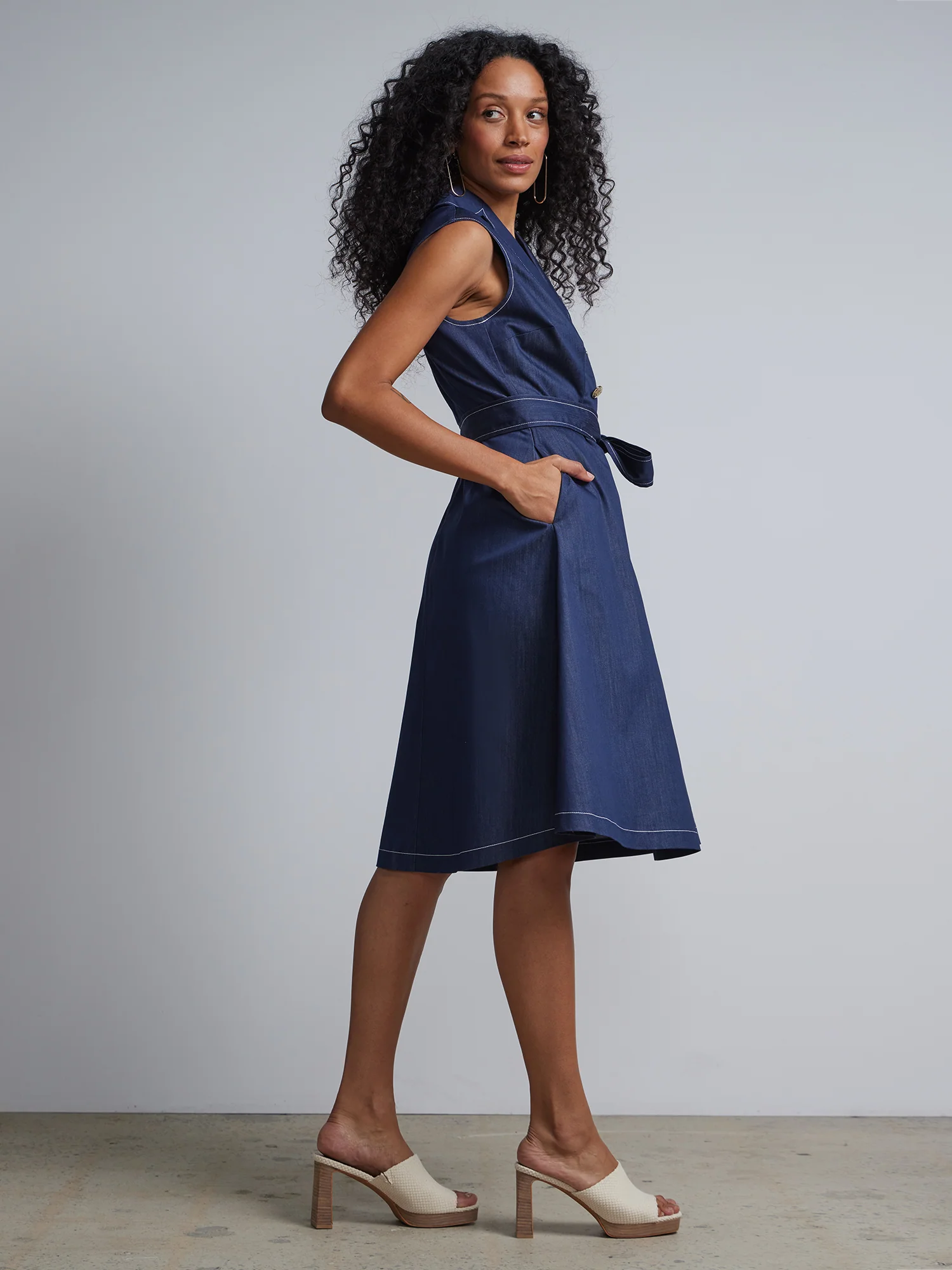 V-Neck Belted Flare Dress - Image 2