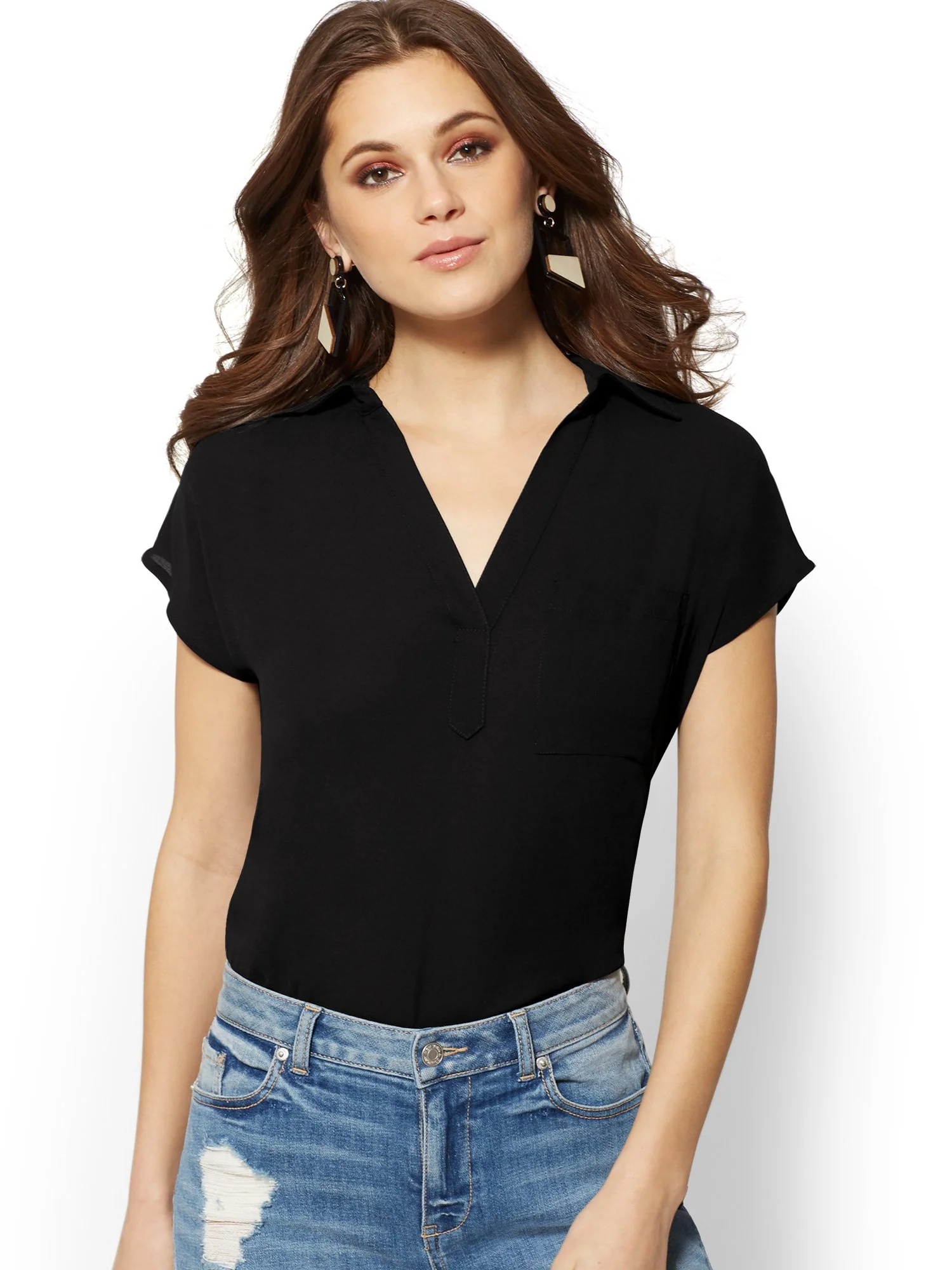 V-Neck Button-Back Blouse