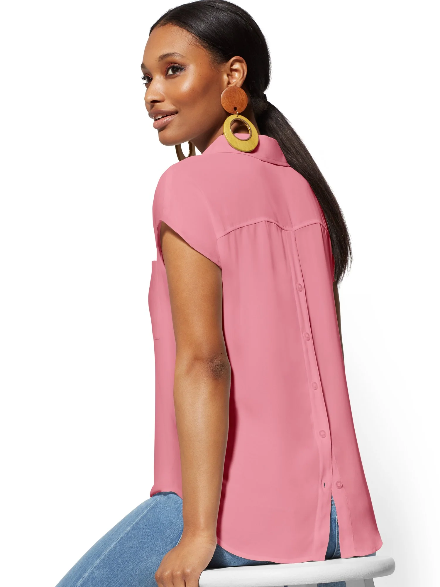 V-Neck Button-Back Blouse - Image 11