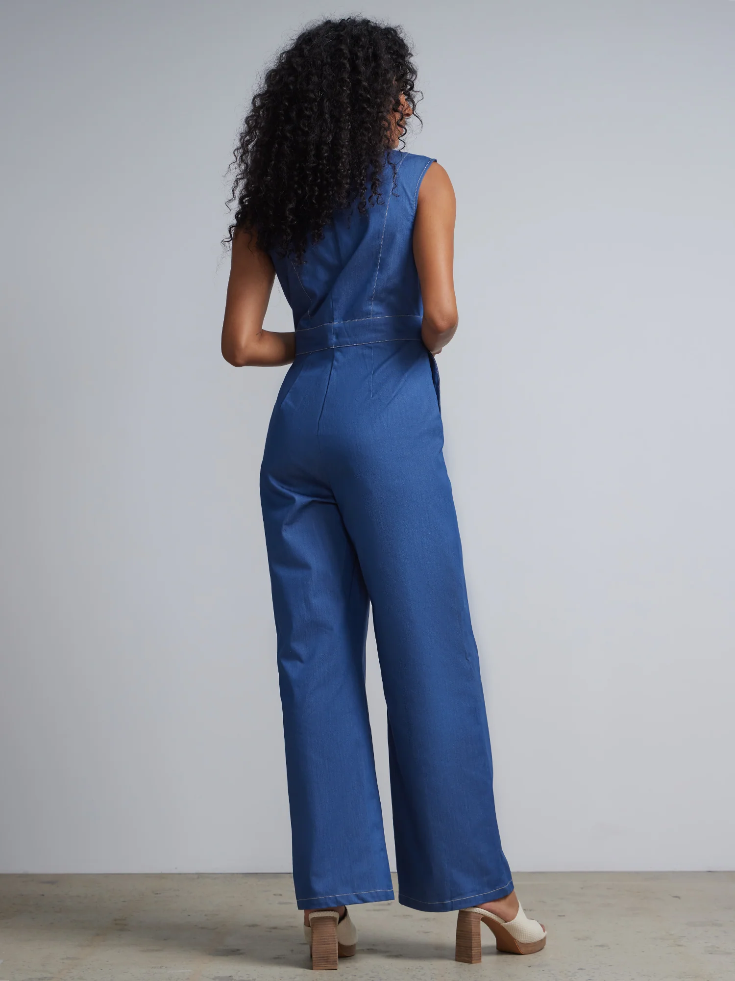 V-Neck Button-Front Jumpsuit - Image 3