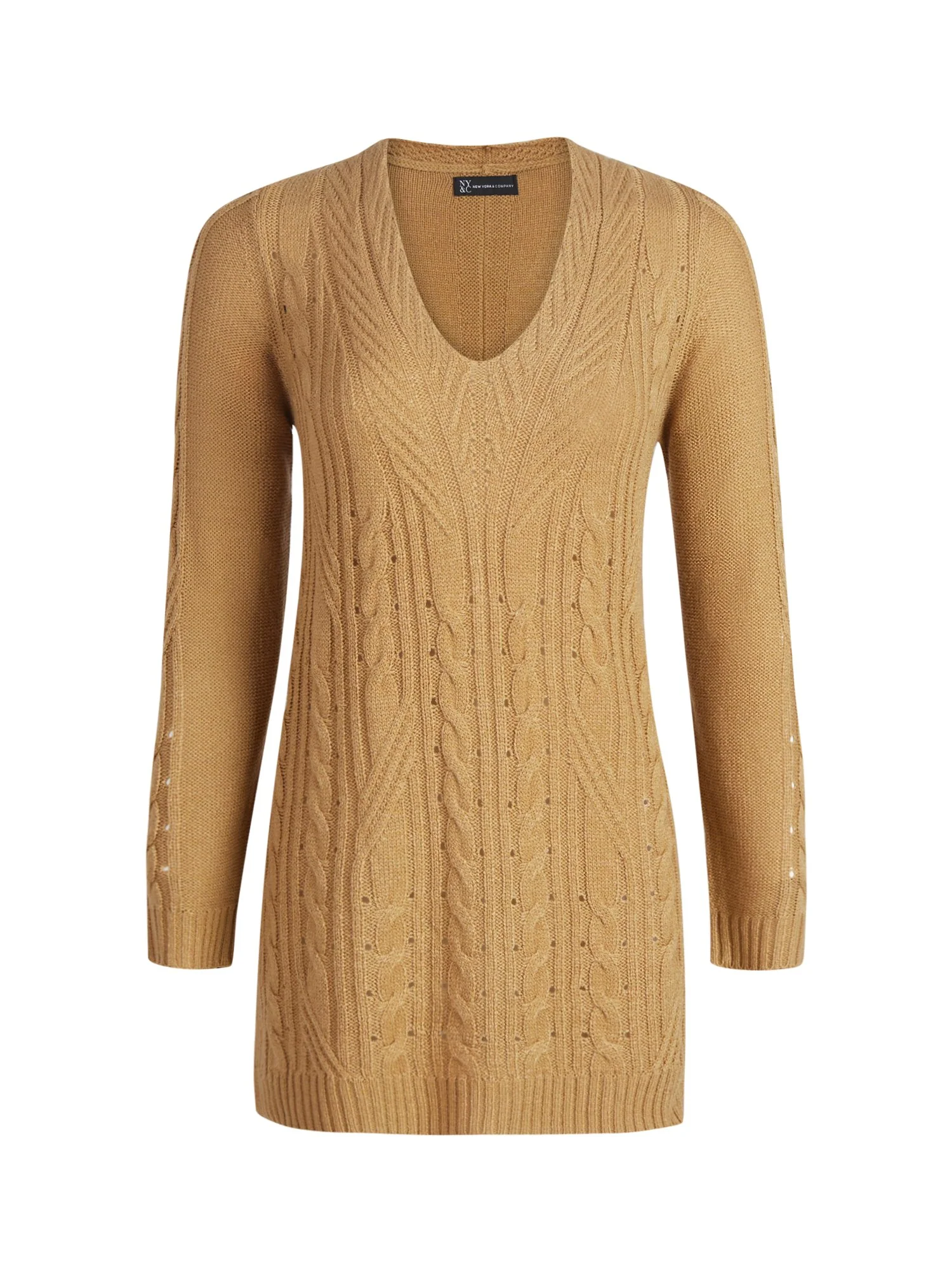 V-Neck Cable-Knit Tunic Sweater - Image 2