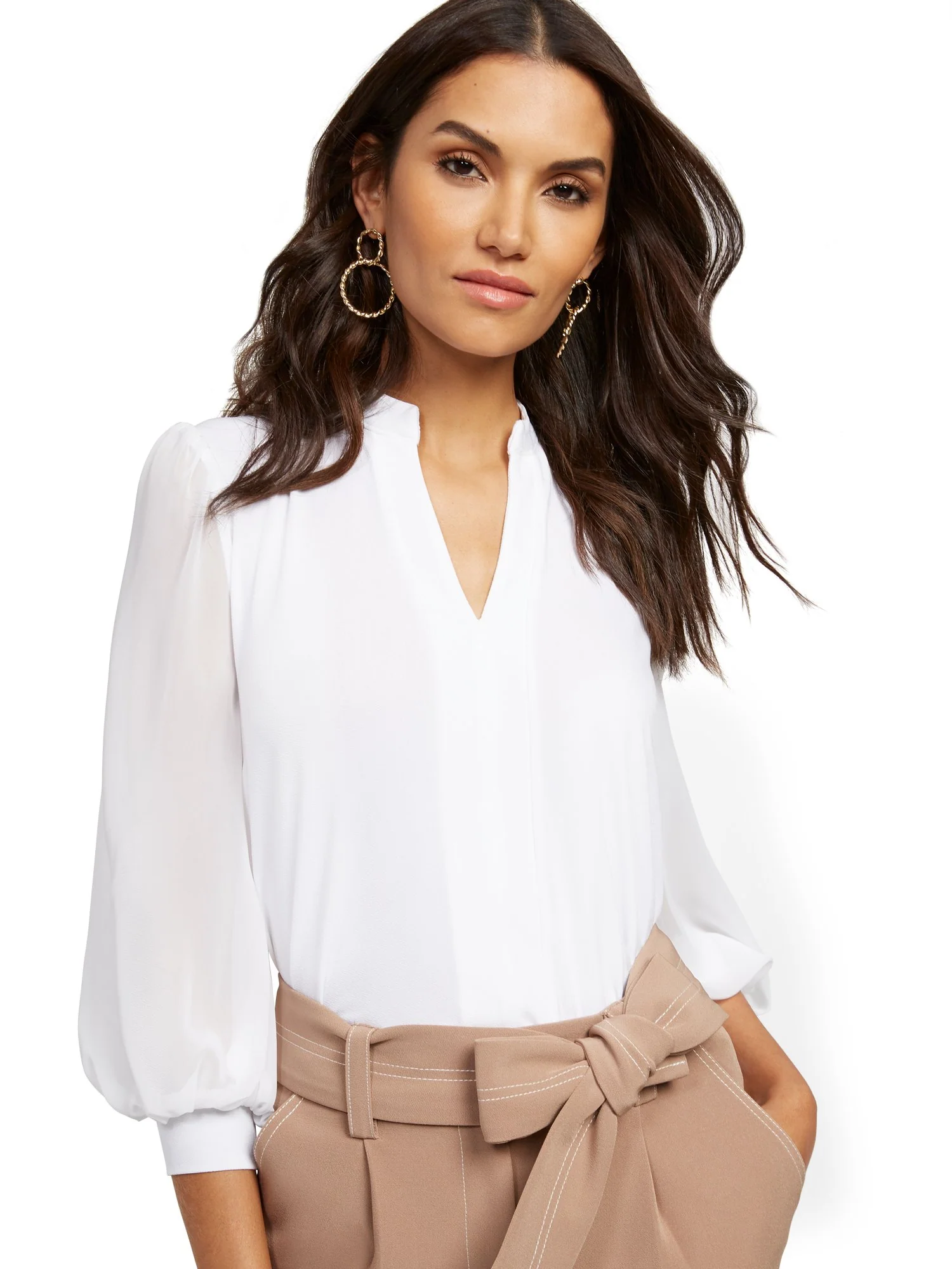 V-Neck Chiffon-Sleeve Top - 7th Avenue - Image 5