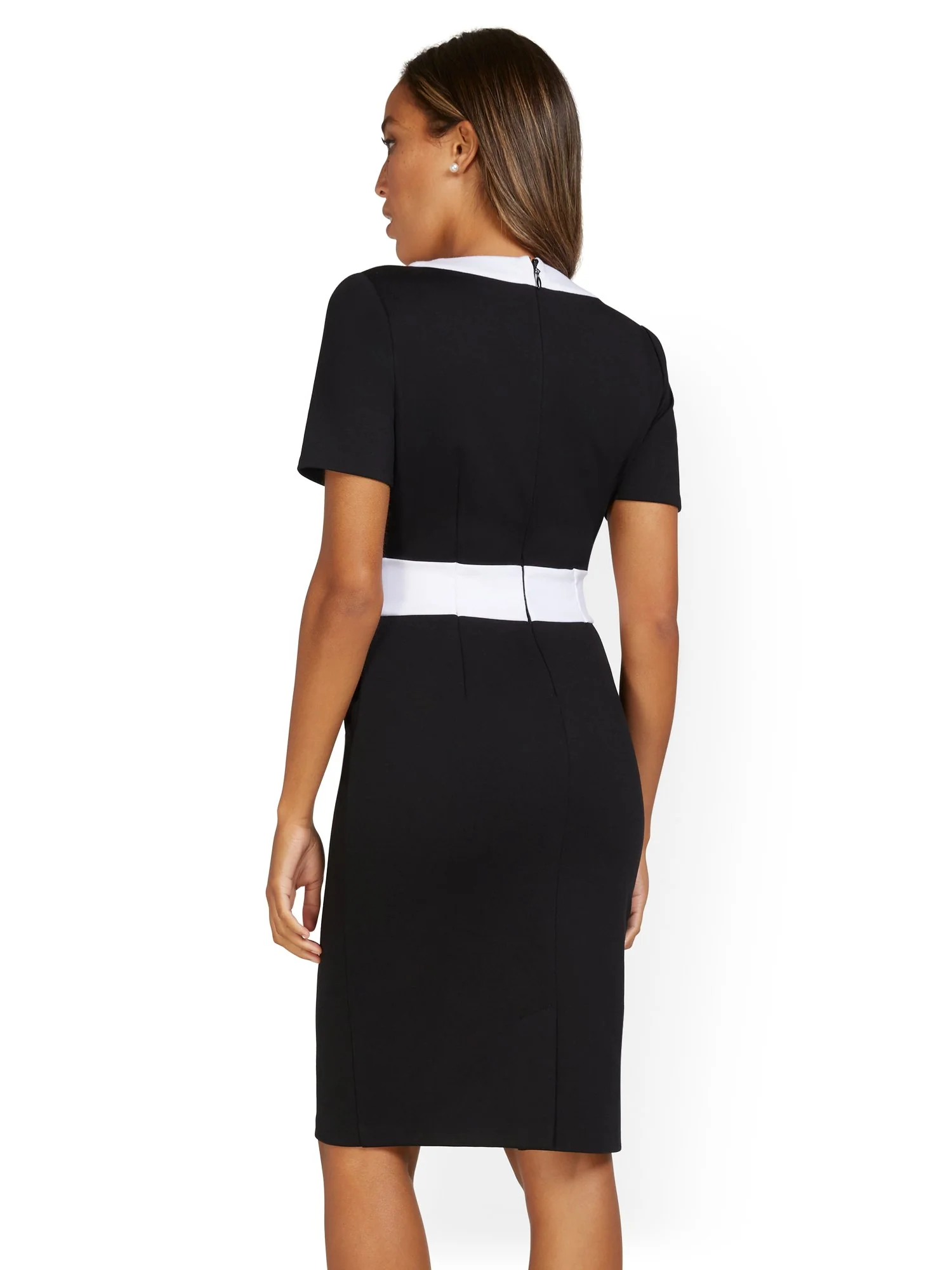 V-Neck Colorblock Ponte Sheath Dress - Image 3