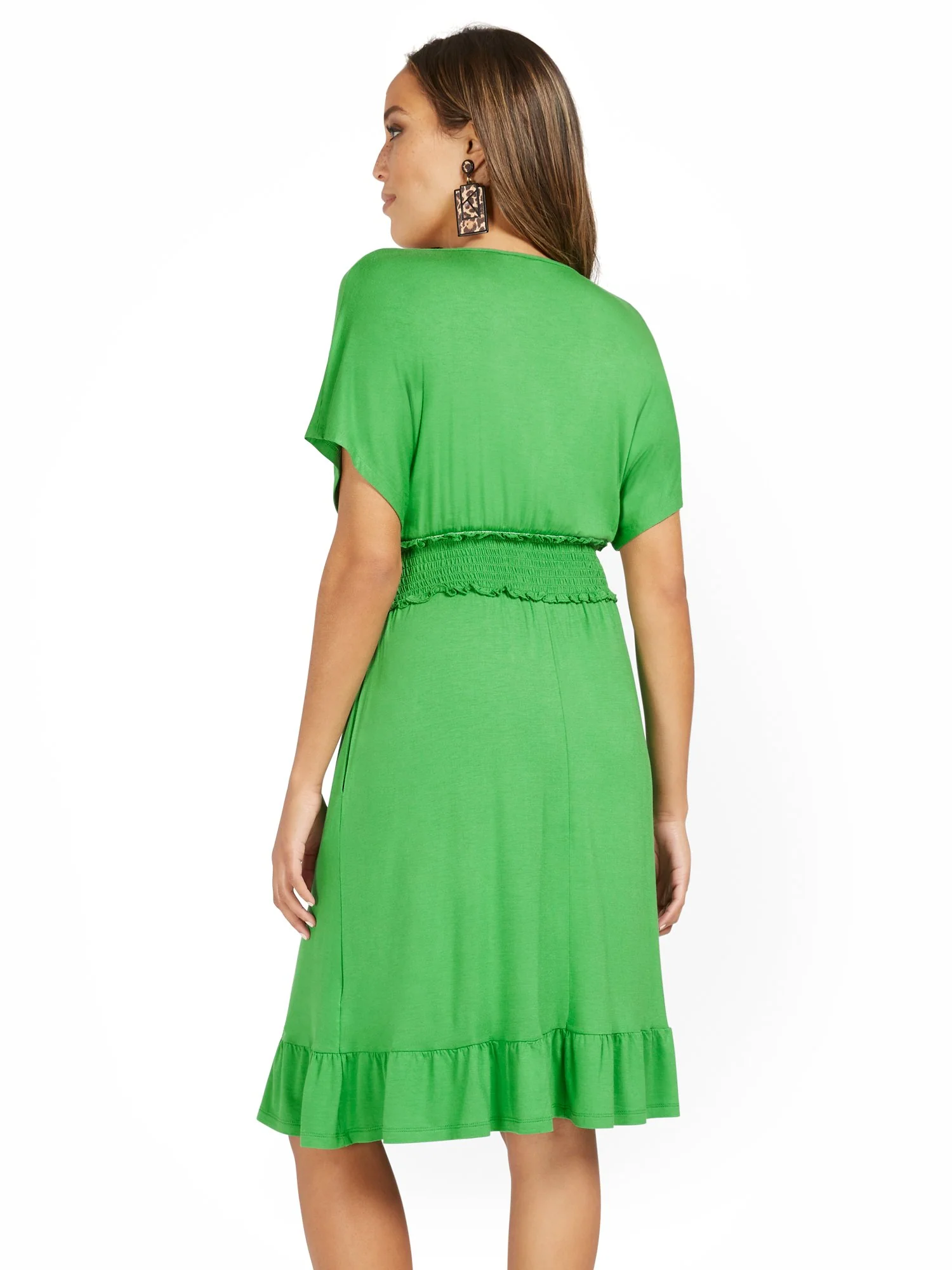 V-Neck Dolman-Sleeve Frill Dress - Image 9
