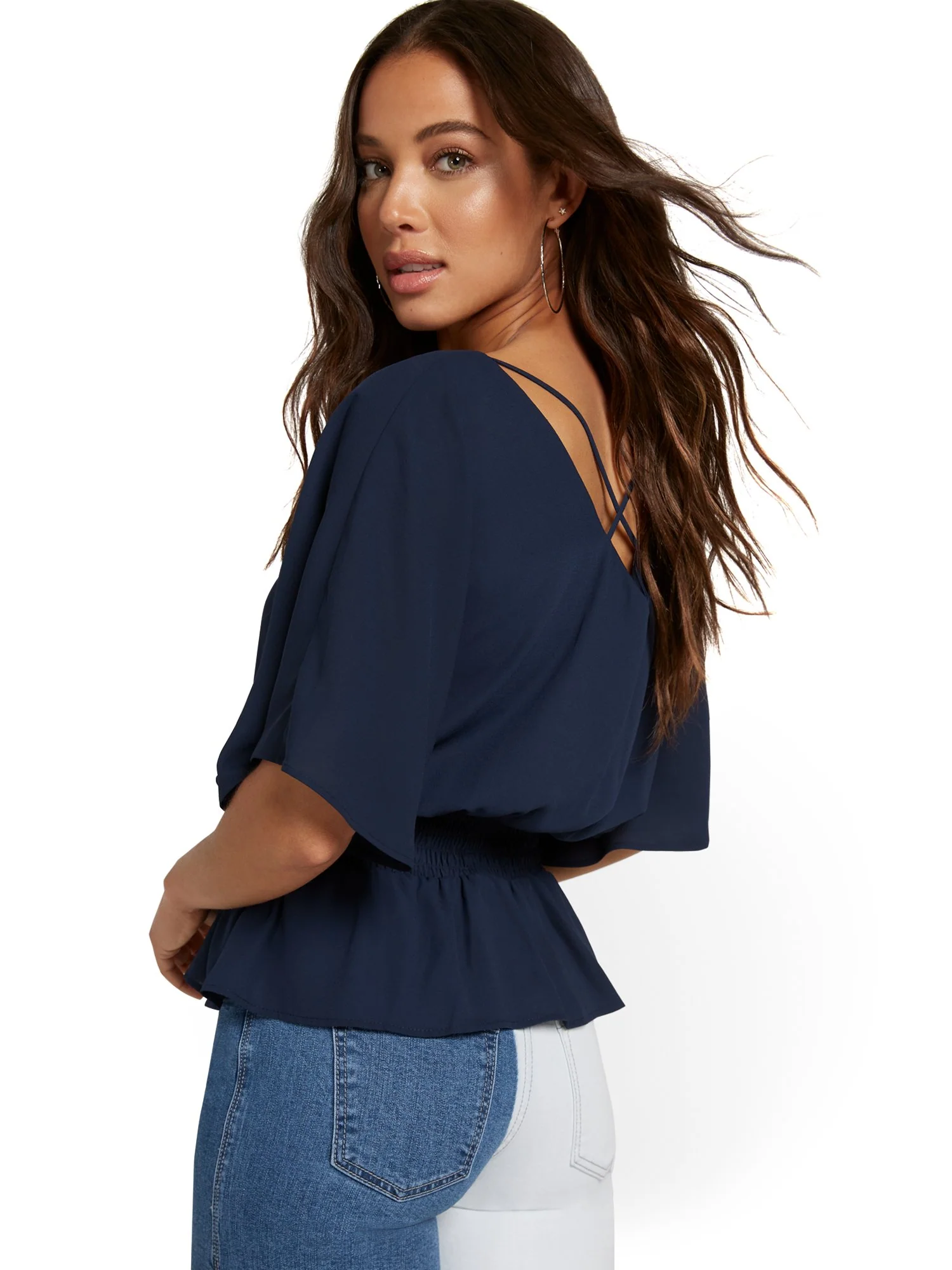 V-Neck Flutter-Sleeve Smocked Top - Image 4