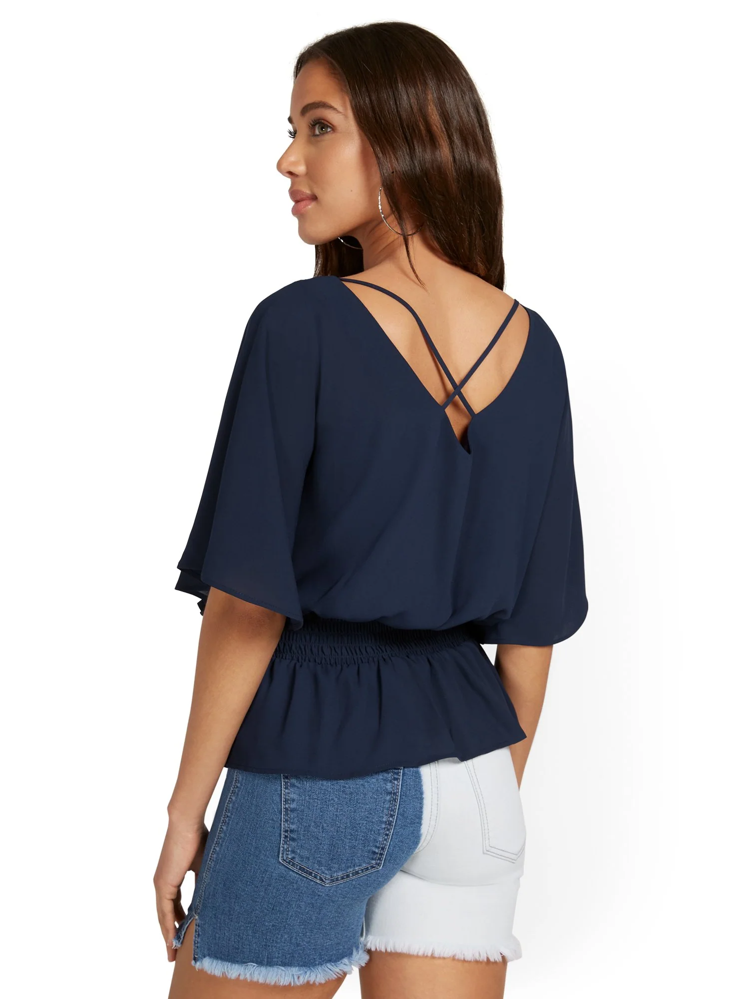 V-Neck Flutter-Sleeve Smocked Top - Image 6