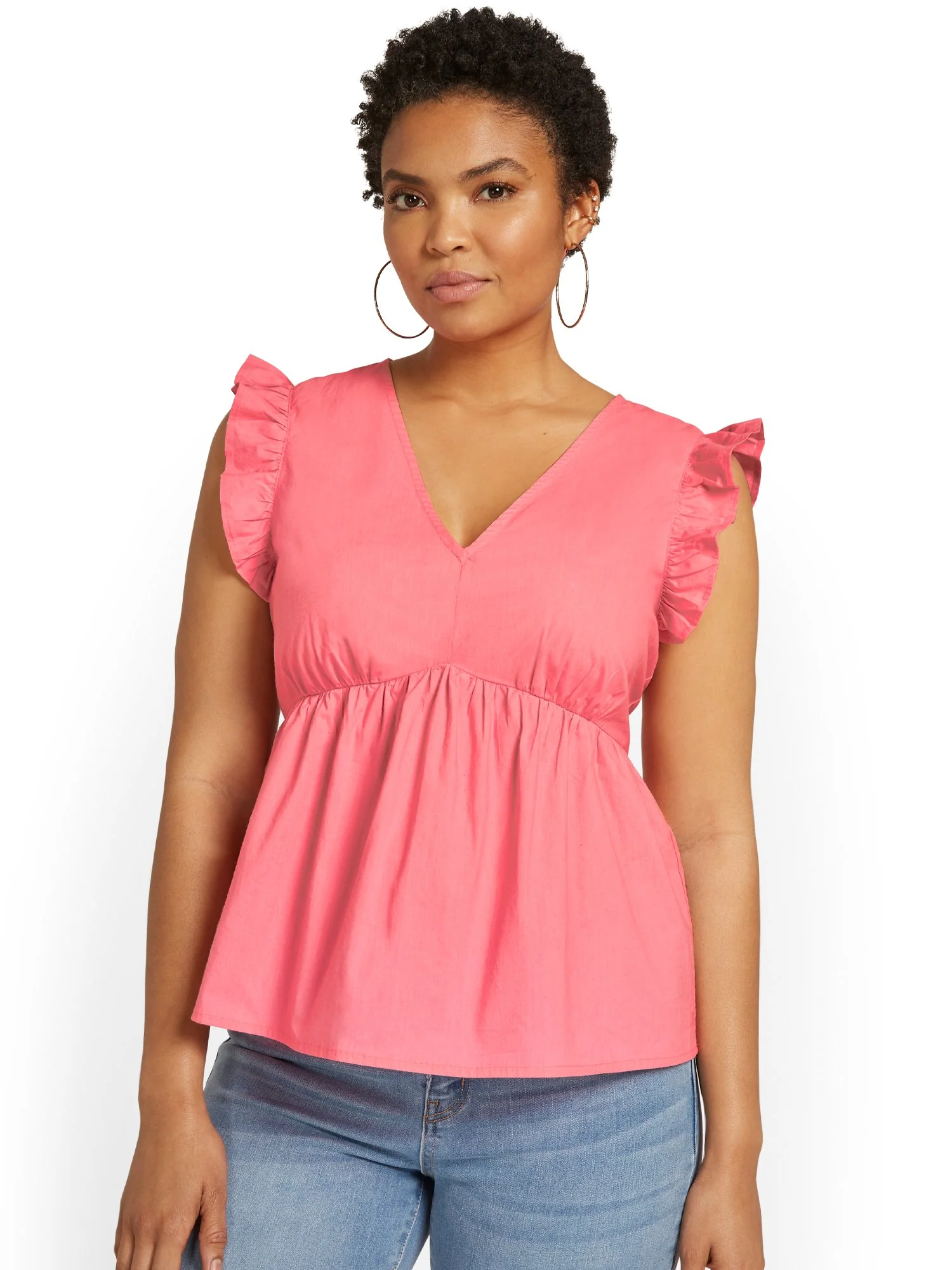 V-Neck Flutter-Sleeve Top