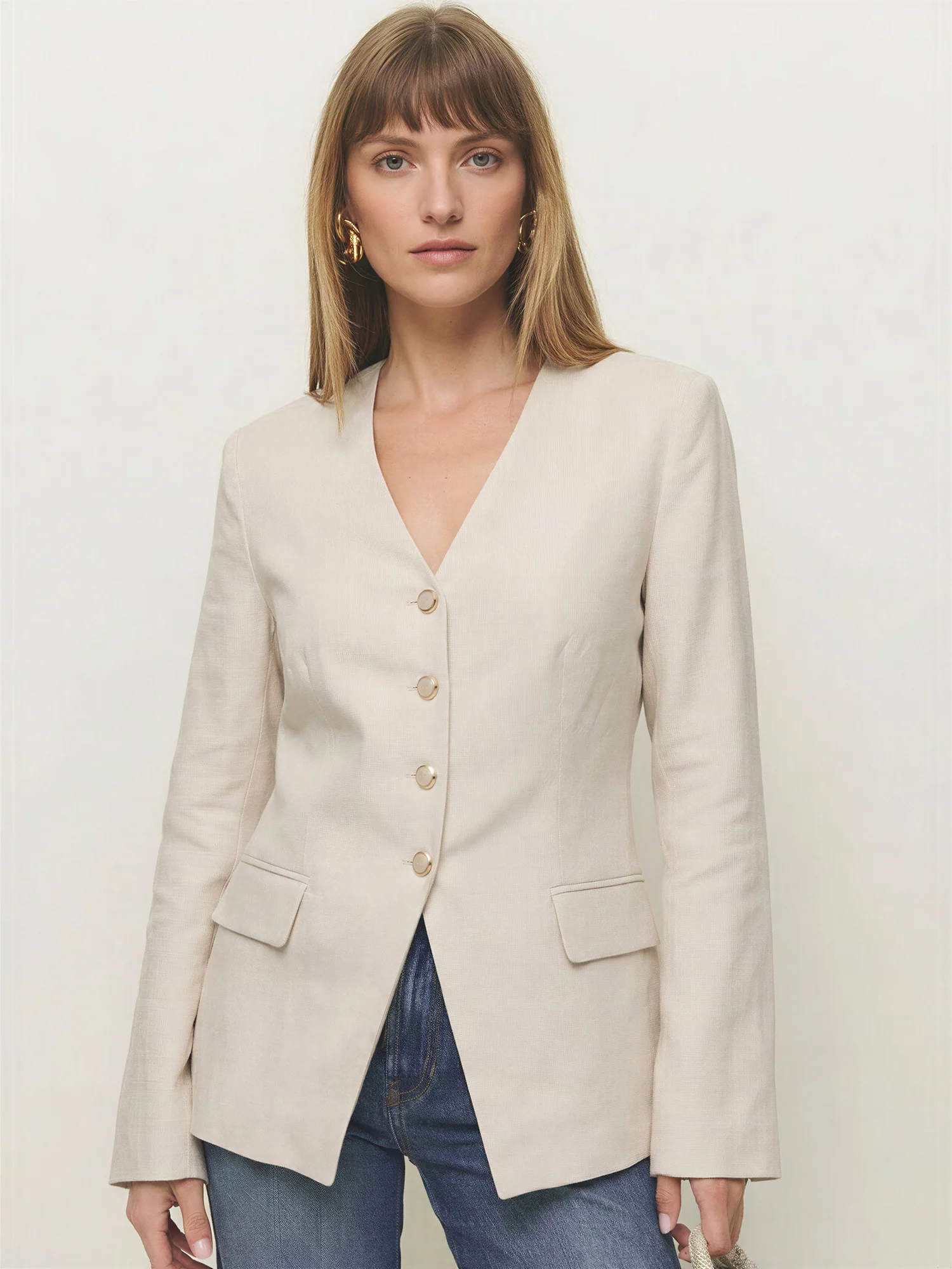 V Neck Linen Lady Jacket - Image 5