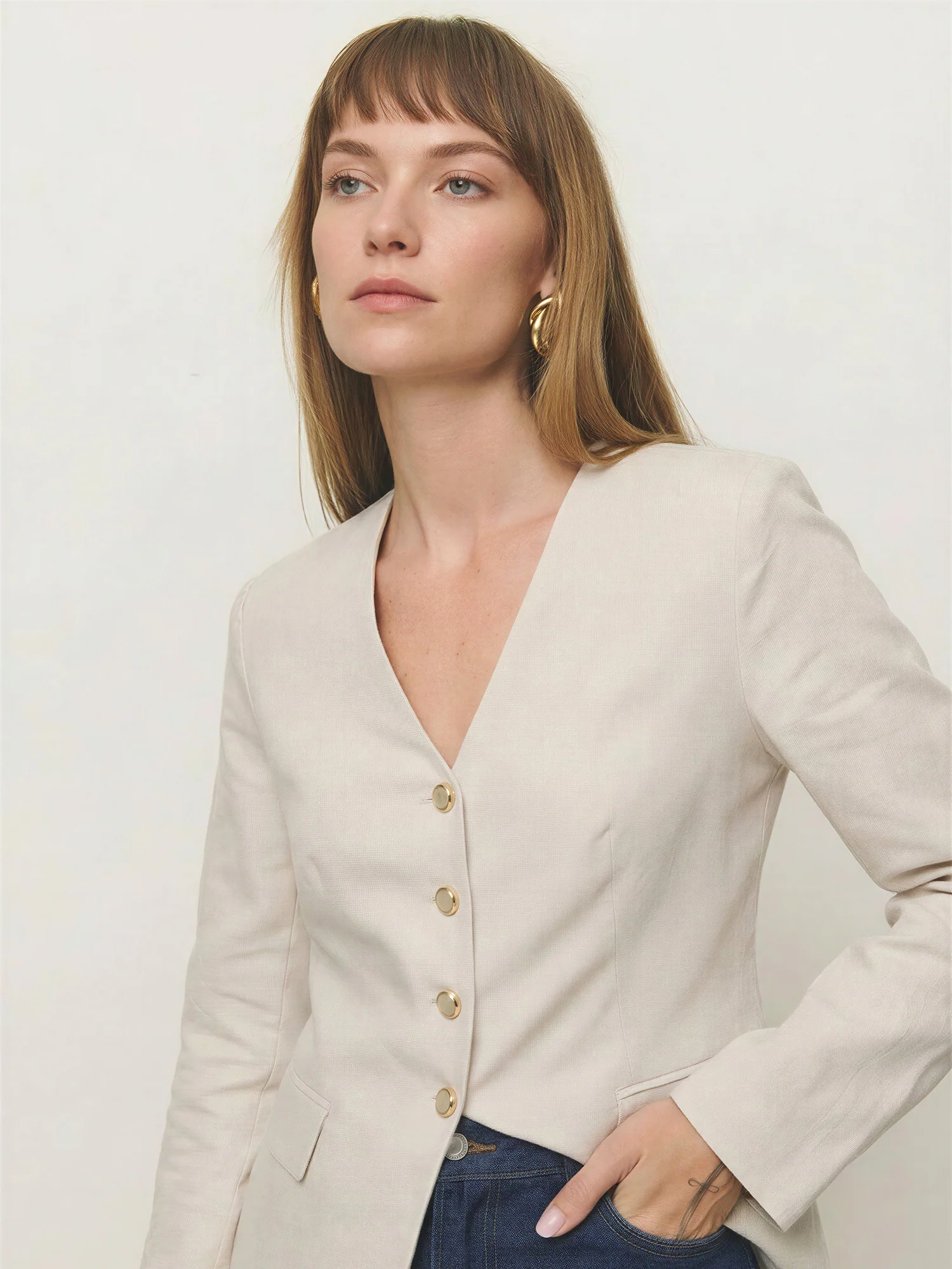 V Neck Linen Lady Jacket - Image 7