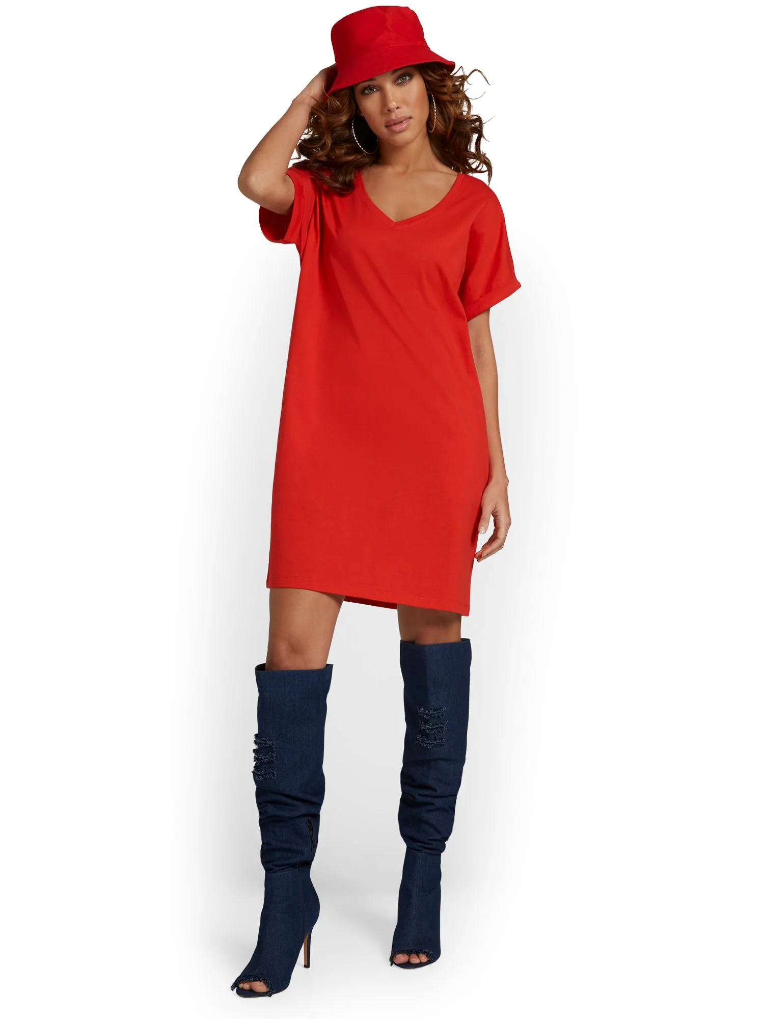 V-Neck Perfect Tee Dress - Image 24