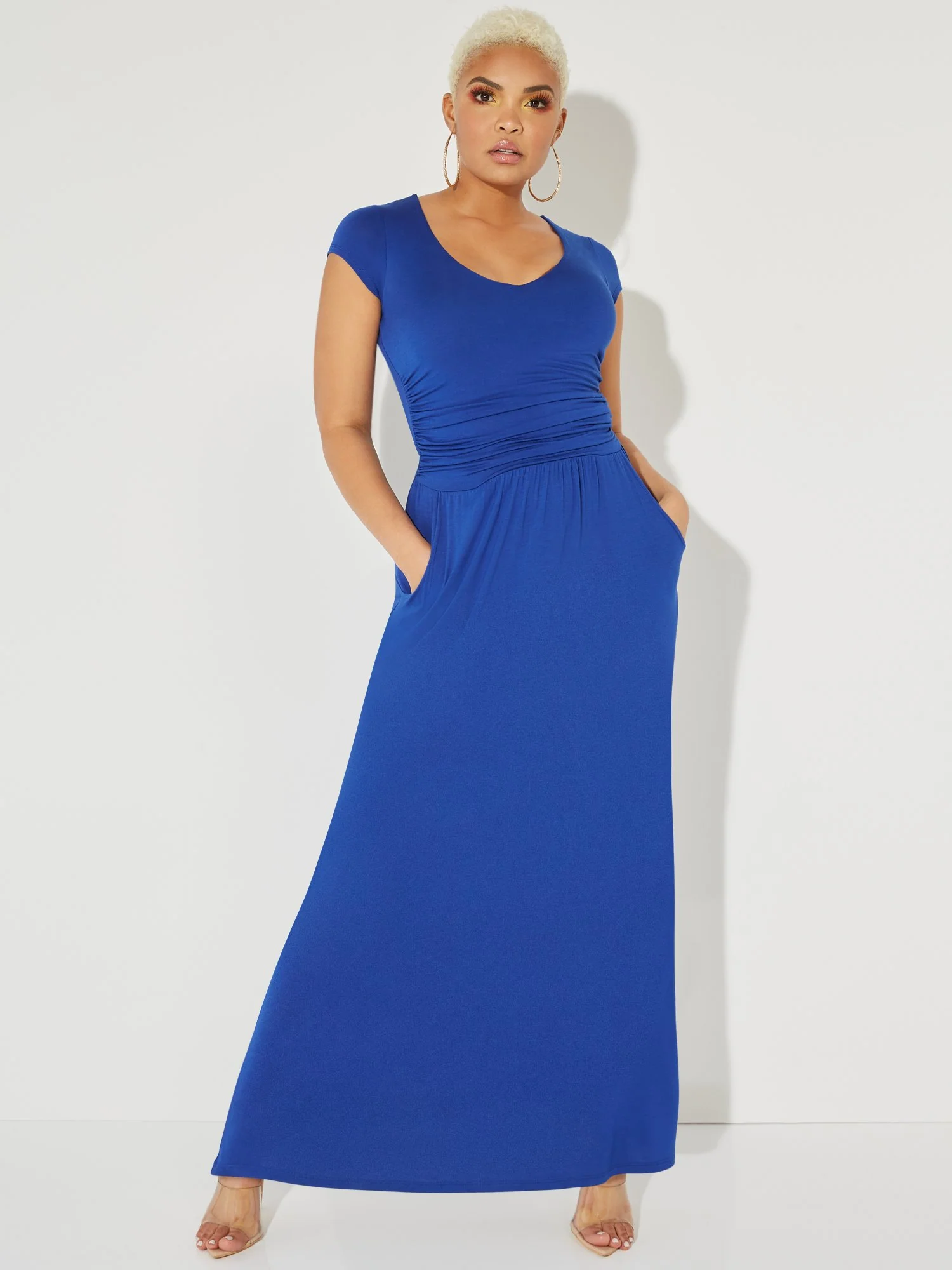 V-Neck Ruched Maxi Dress - NY&C Style System - Image 12