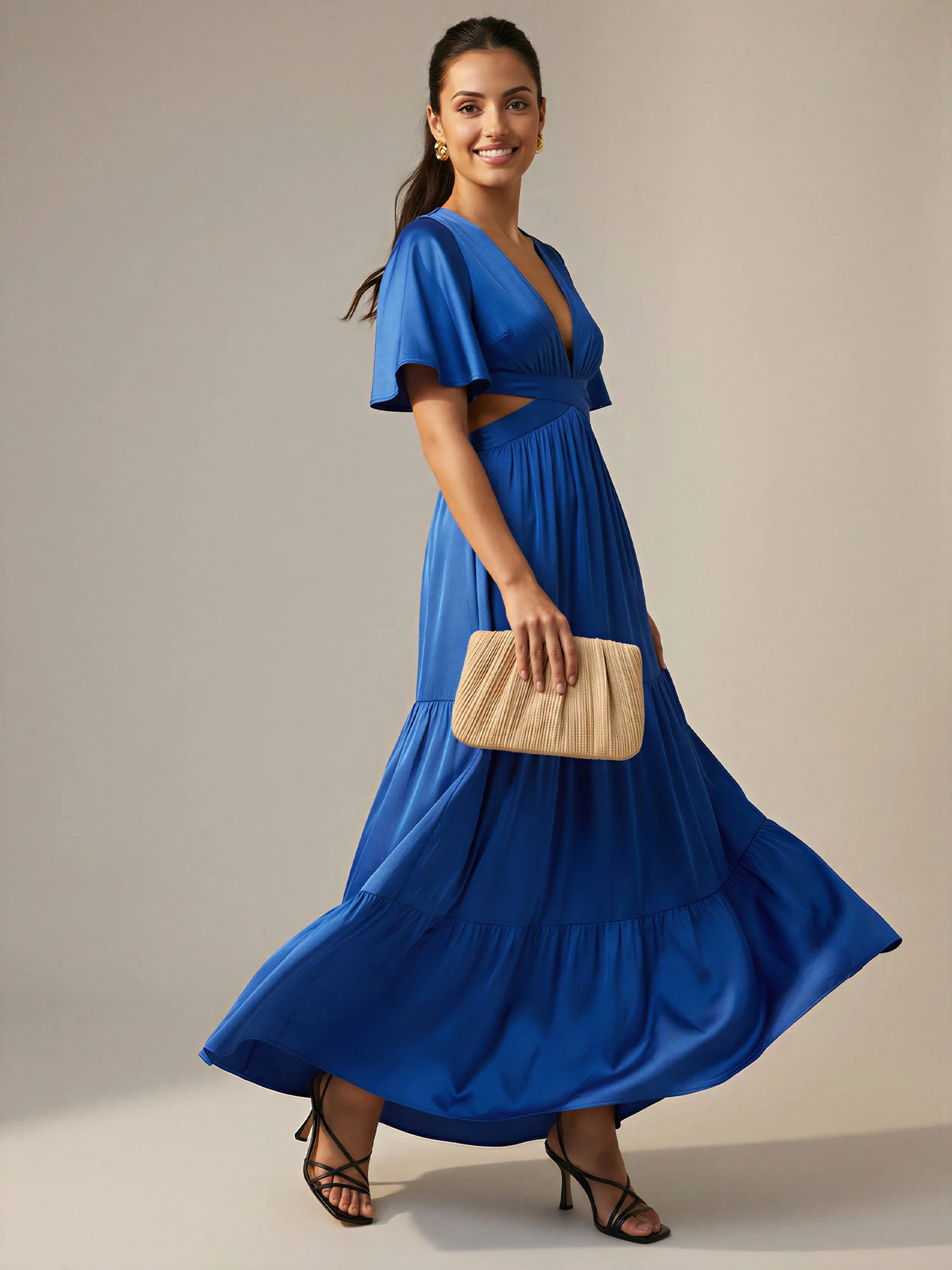 V-Neck Satin Maxi Dress