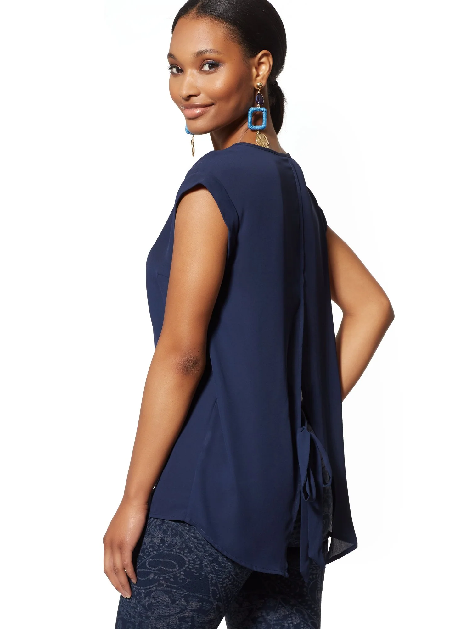 V-Neck Split-Back Blouse - 7th Avenue - Image 14