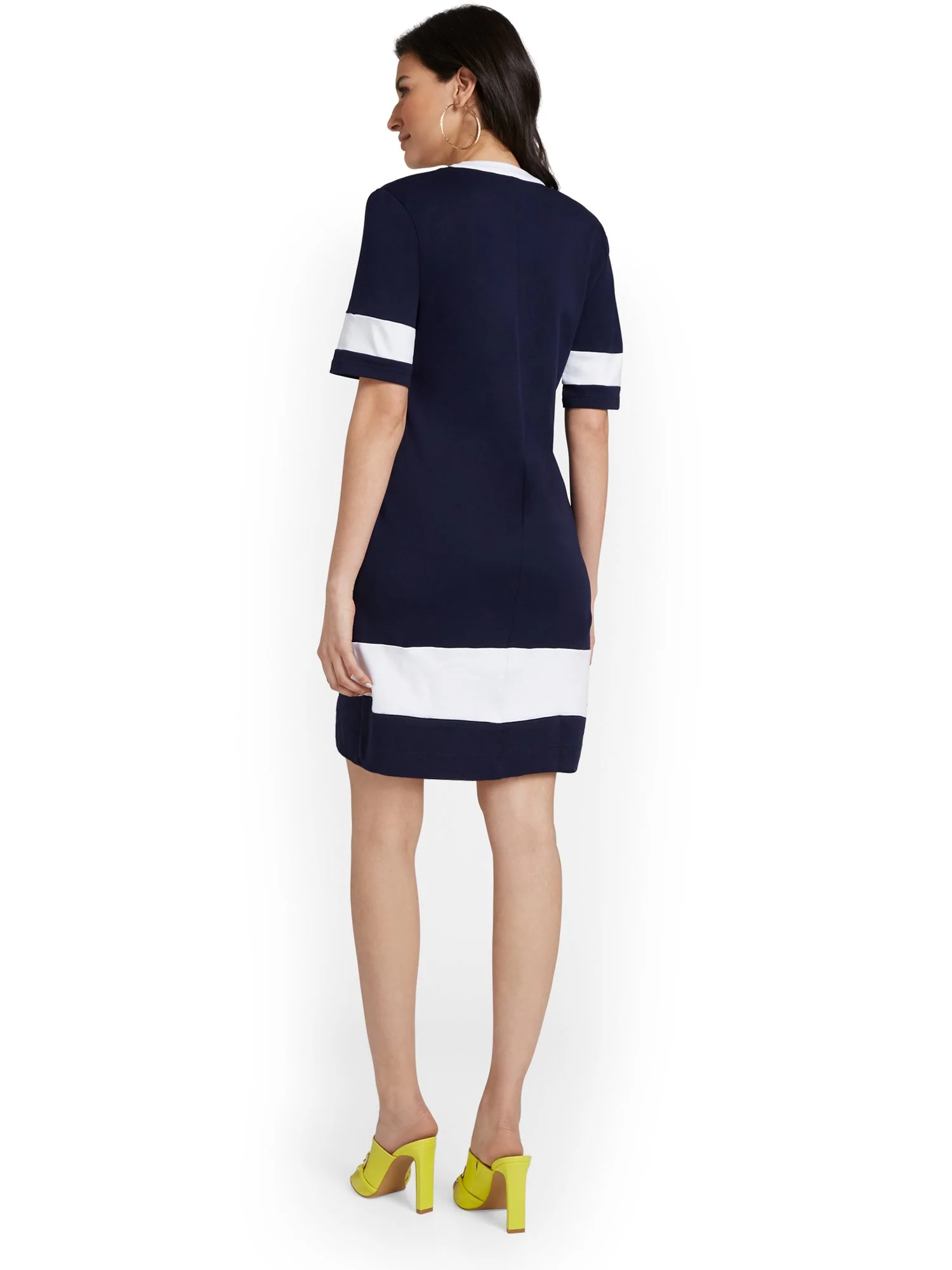 V-Neck Stripe-Accent Shift Dress - City Knits - Image 11