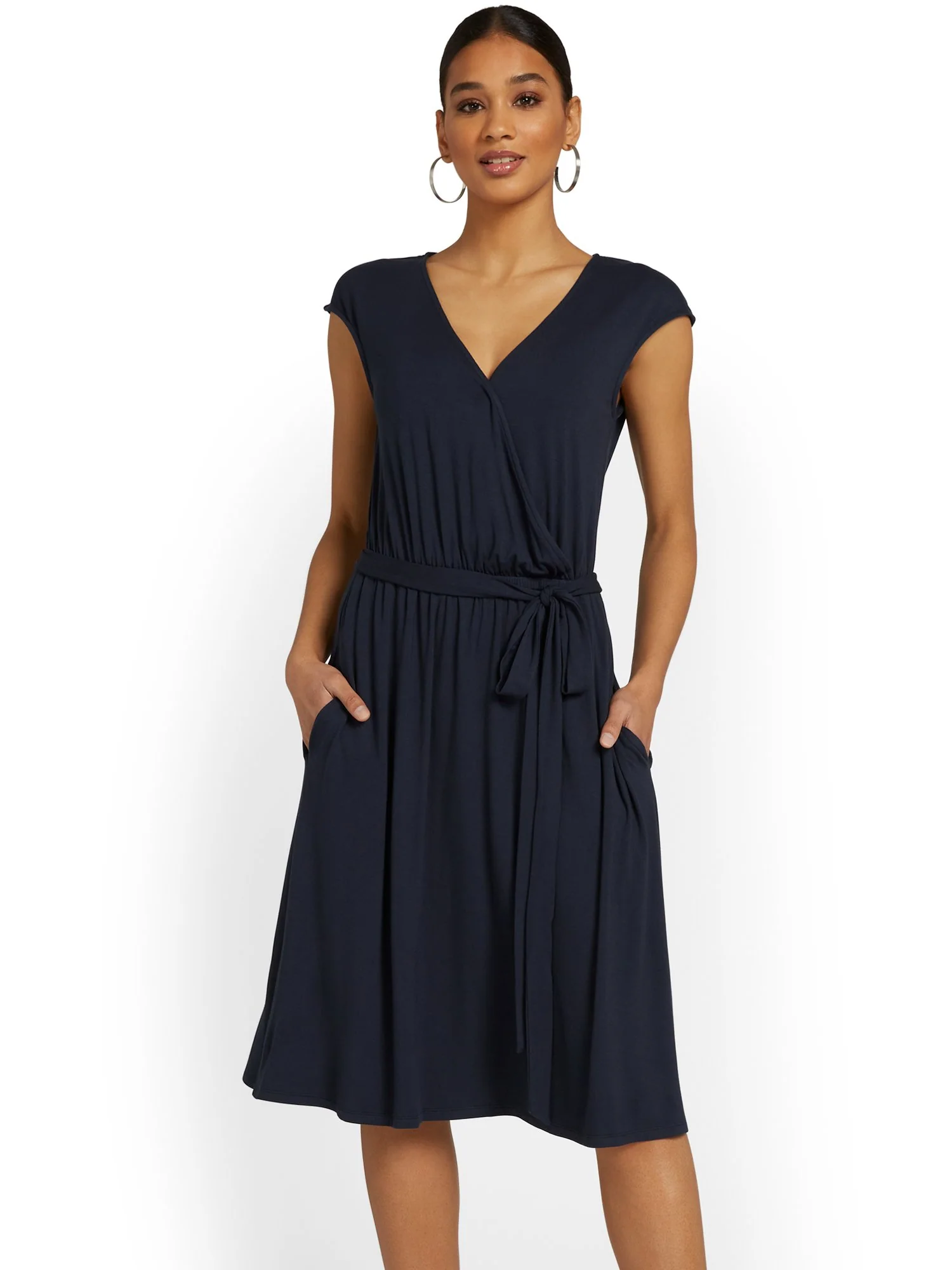 V-Neck Tie Waist Dress - Image 2