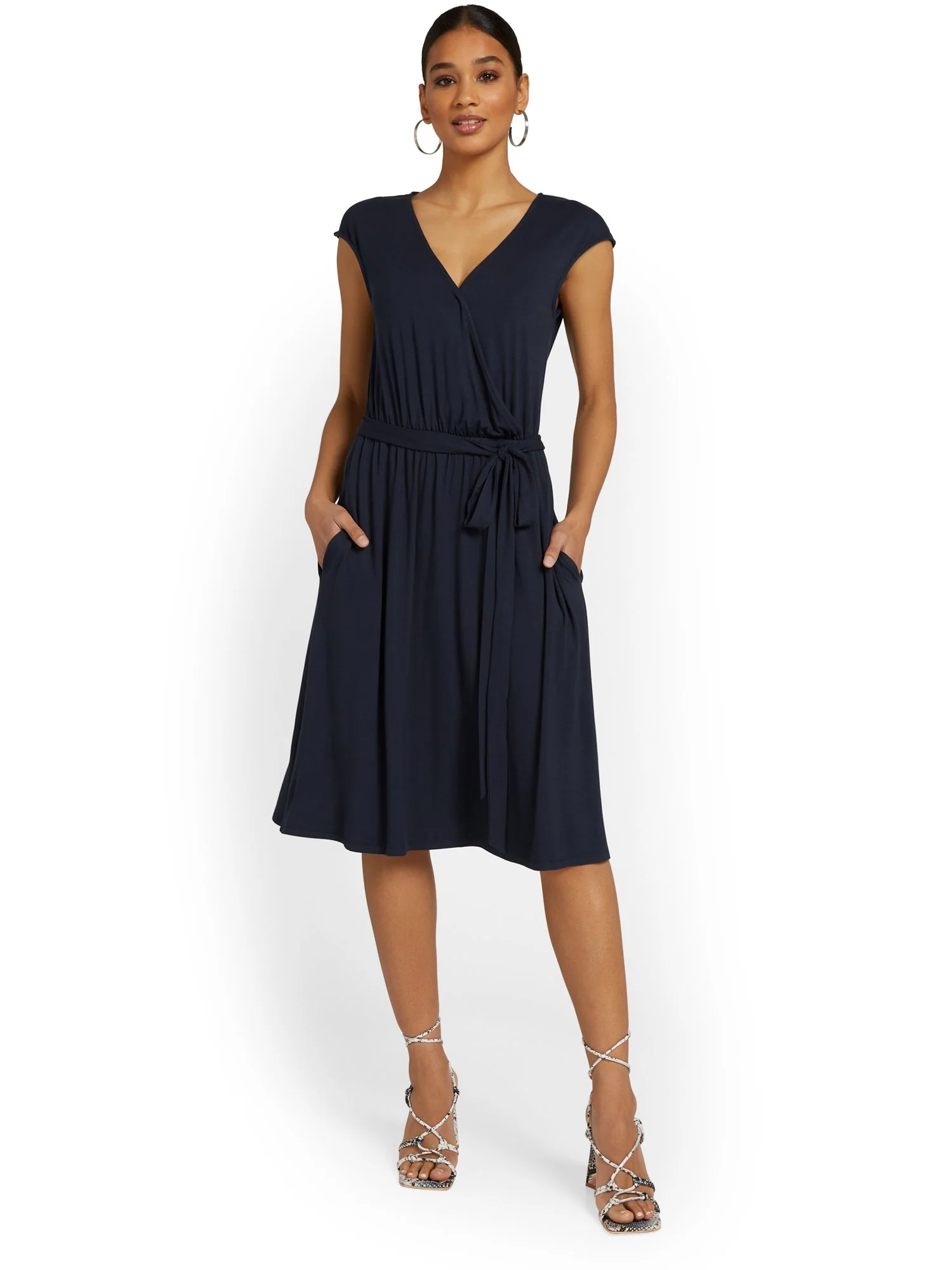 V-Neck Tie Waist Dress - Image 3
