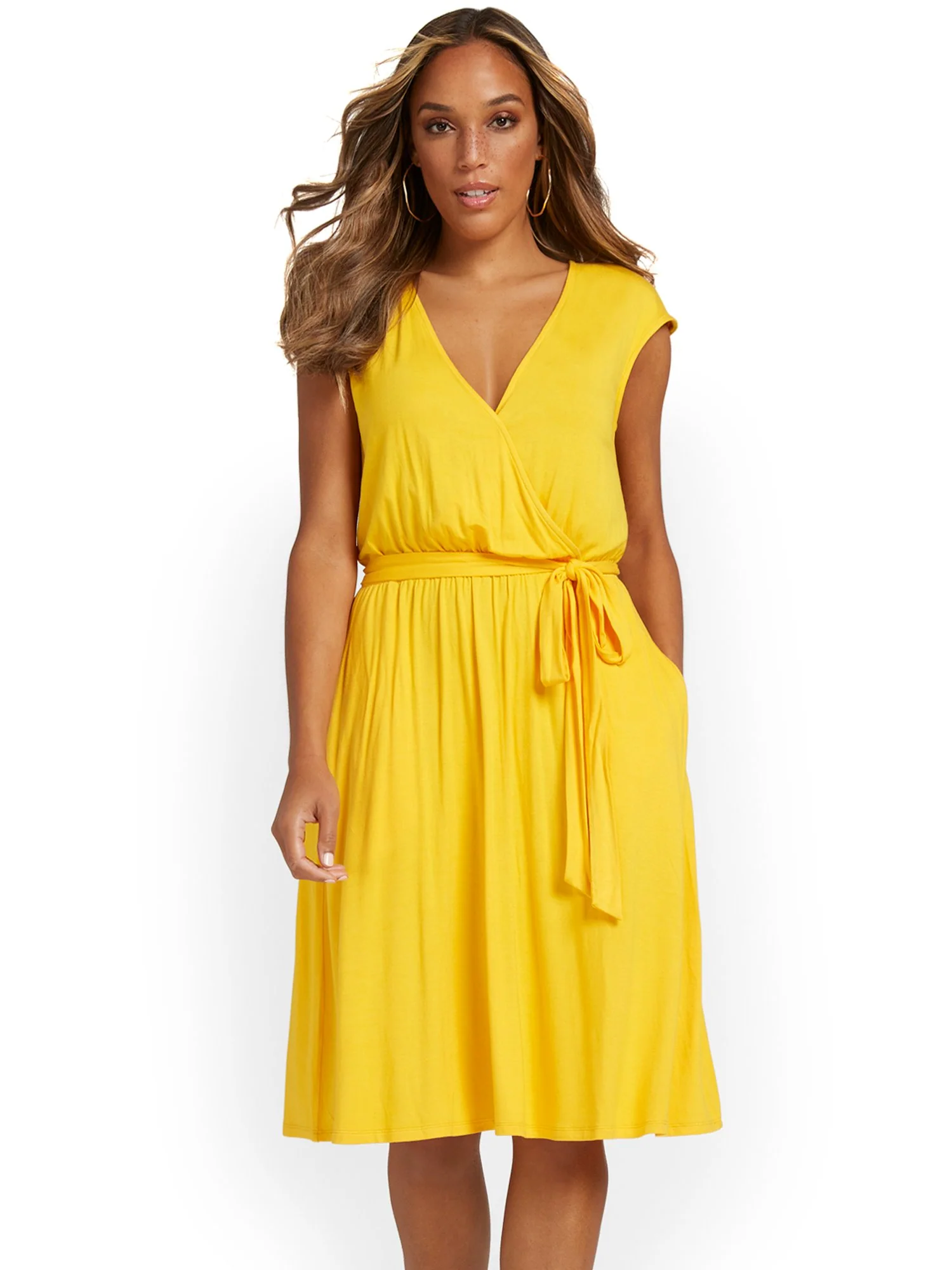 V-Neck Tie Waist Dress - Image 6