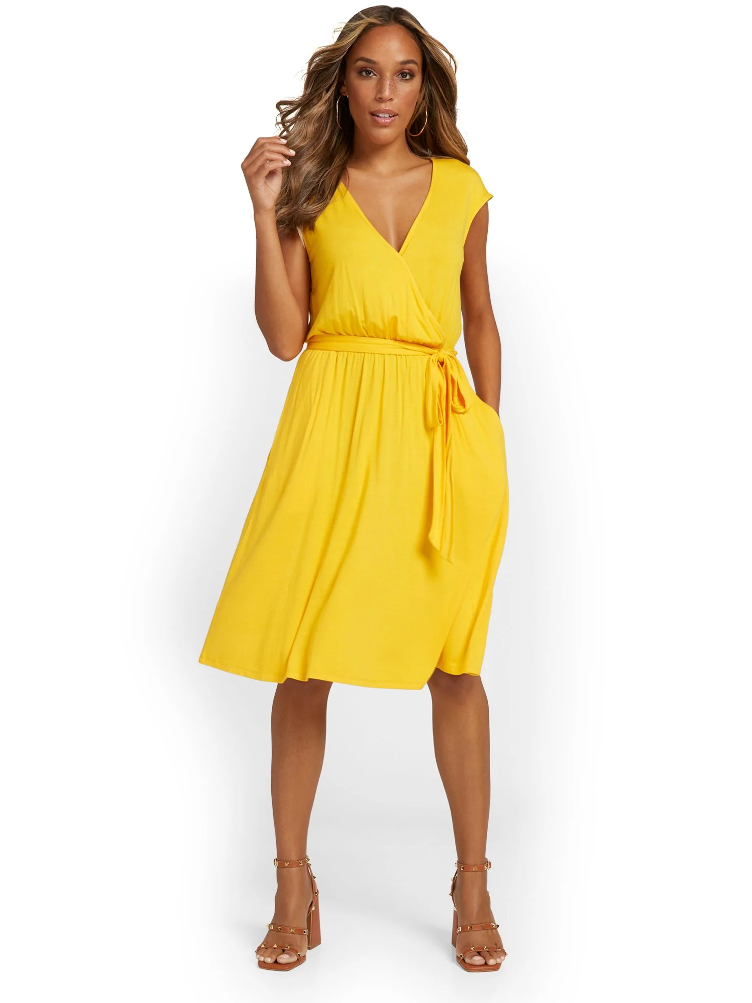 V-Neck Tie Waist Dress - Image 8