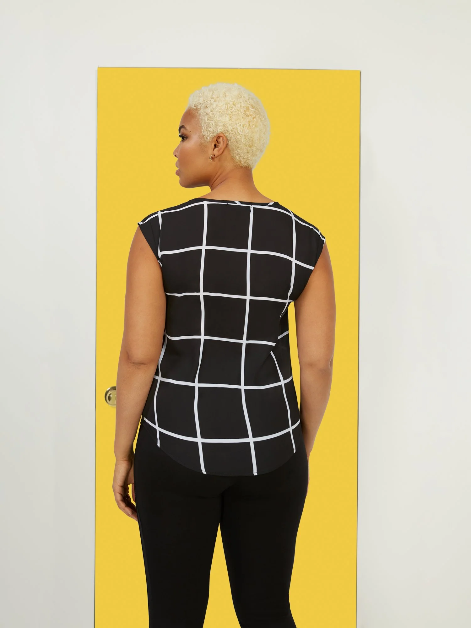V-Neck Windowpane Blouse - Image 3