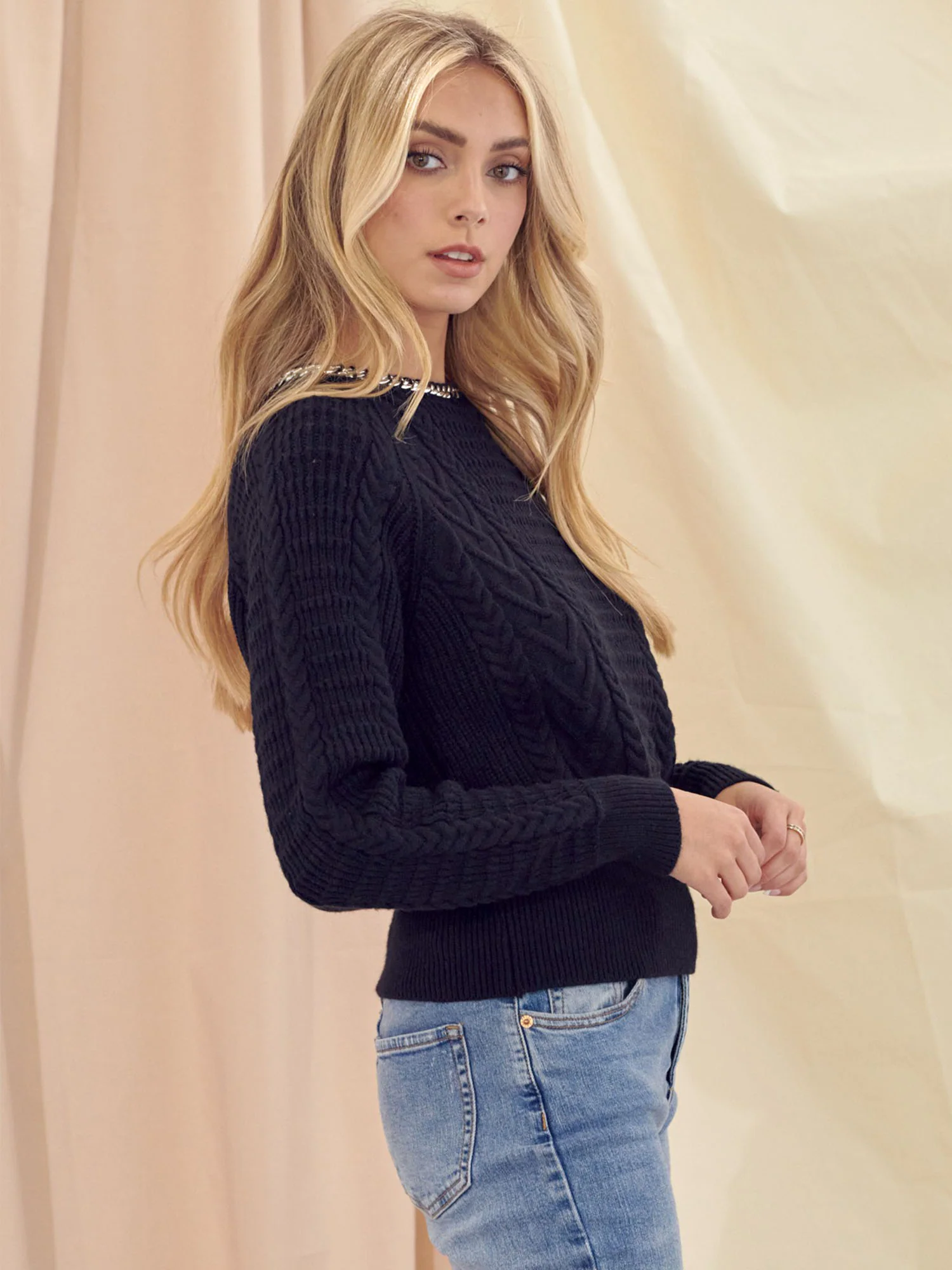Variegated Cables Crew Sweater - Fore Collection - Image 3