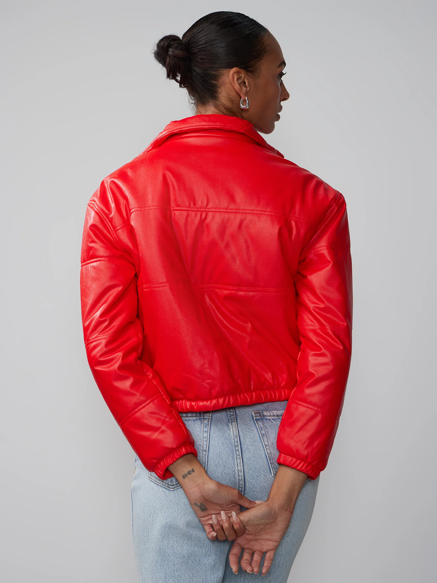 Vegan Leather Quilted Puffer Jacket - Image 3