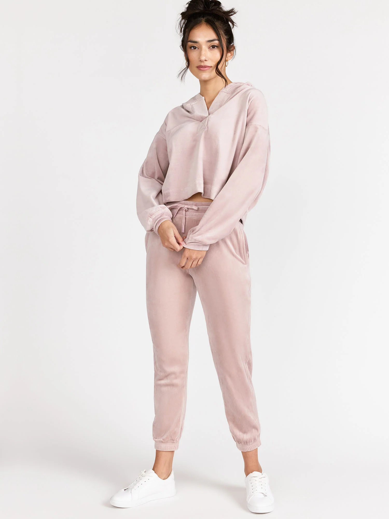 Velour Cropped Hoodie Pullover, Lilac - Mono B - Image 3