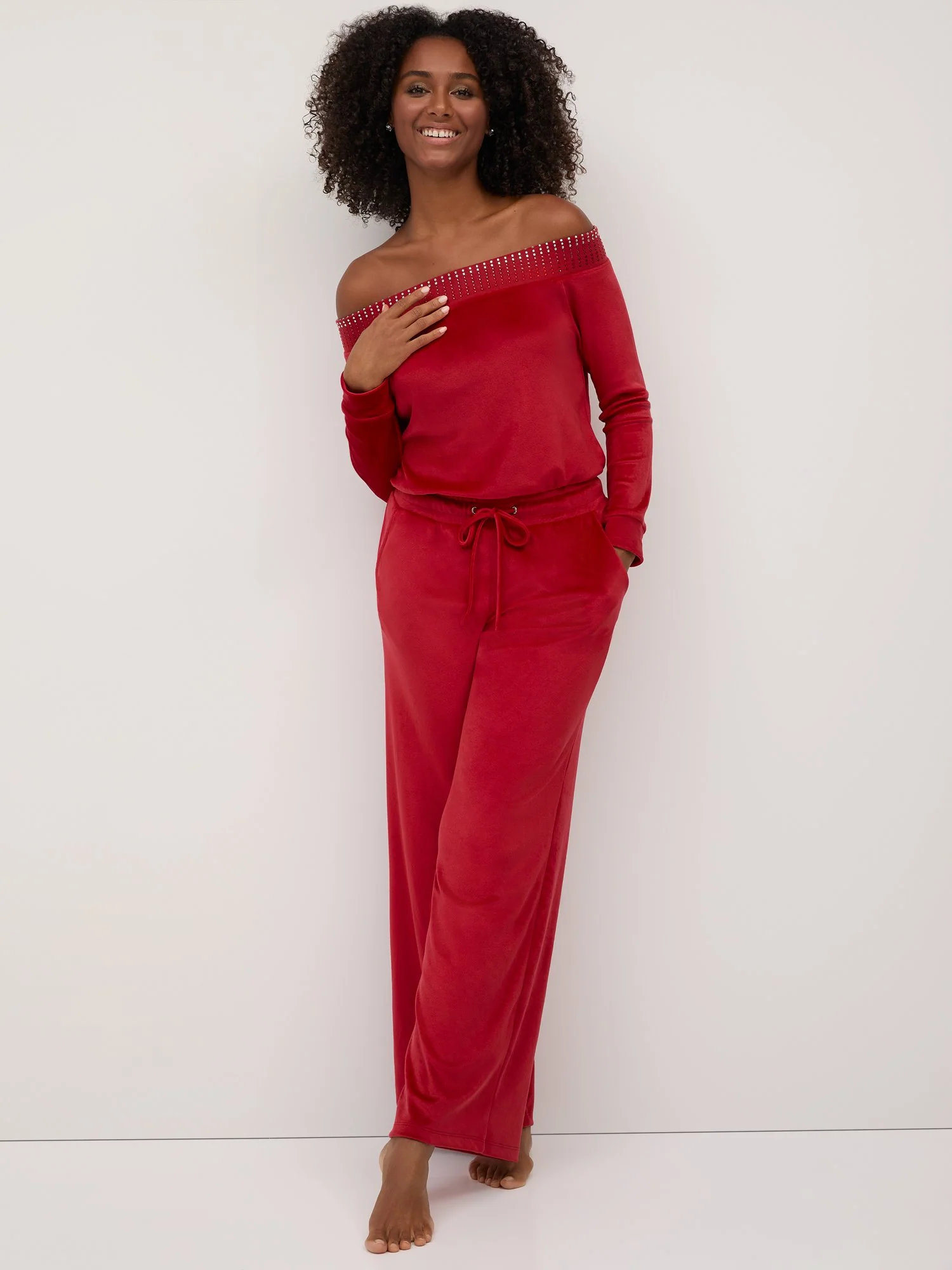 Velour Off-The-Shoulder Jumpsuit - Dreamy Velour Collection - Image 6