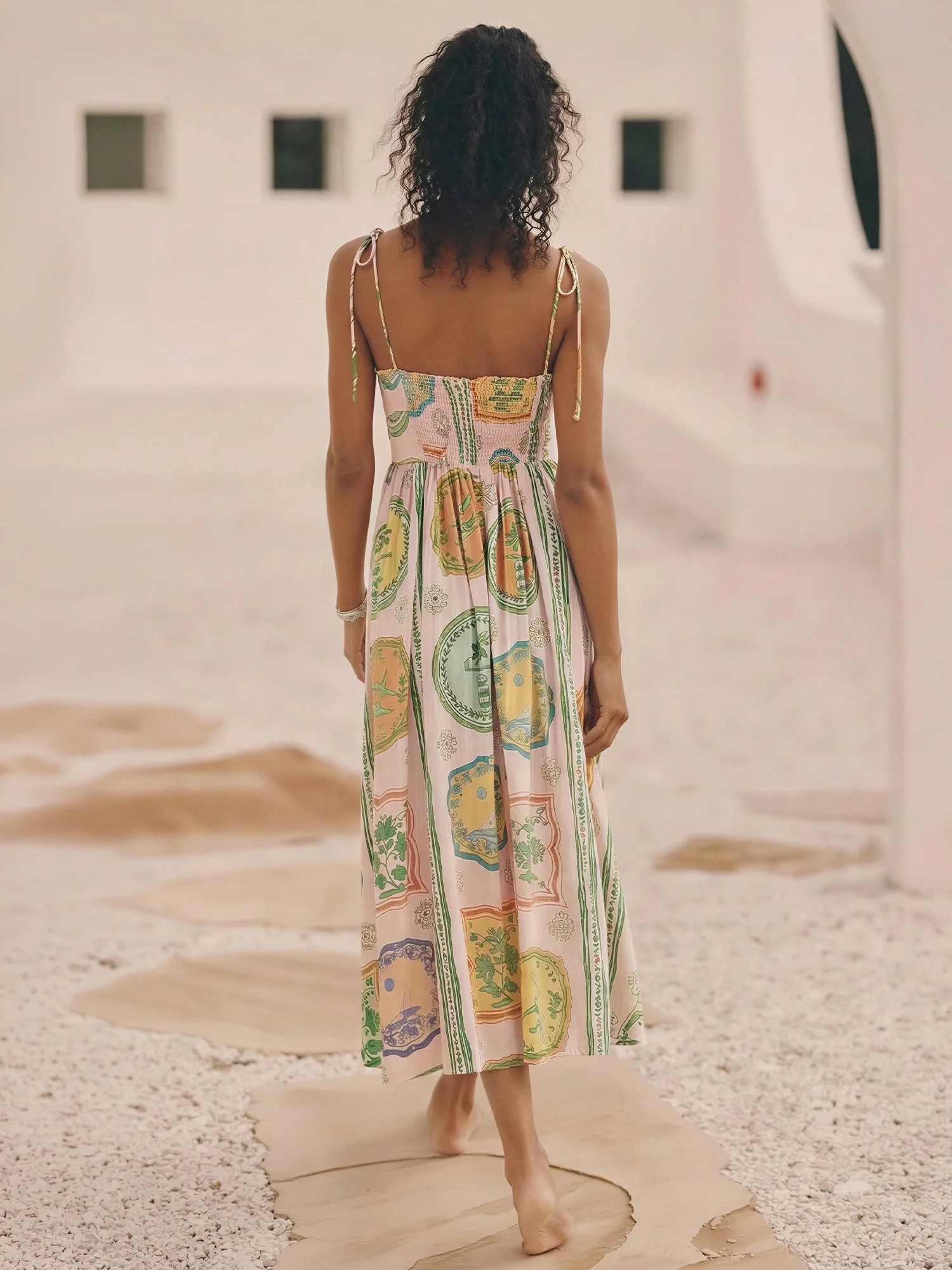 Sleeveless Tie Strap Printed Maxi A Line Dress - Image 3