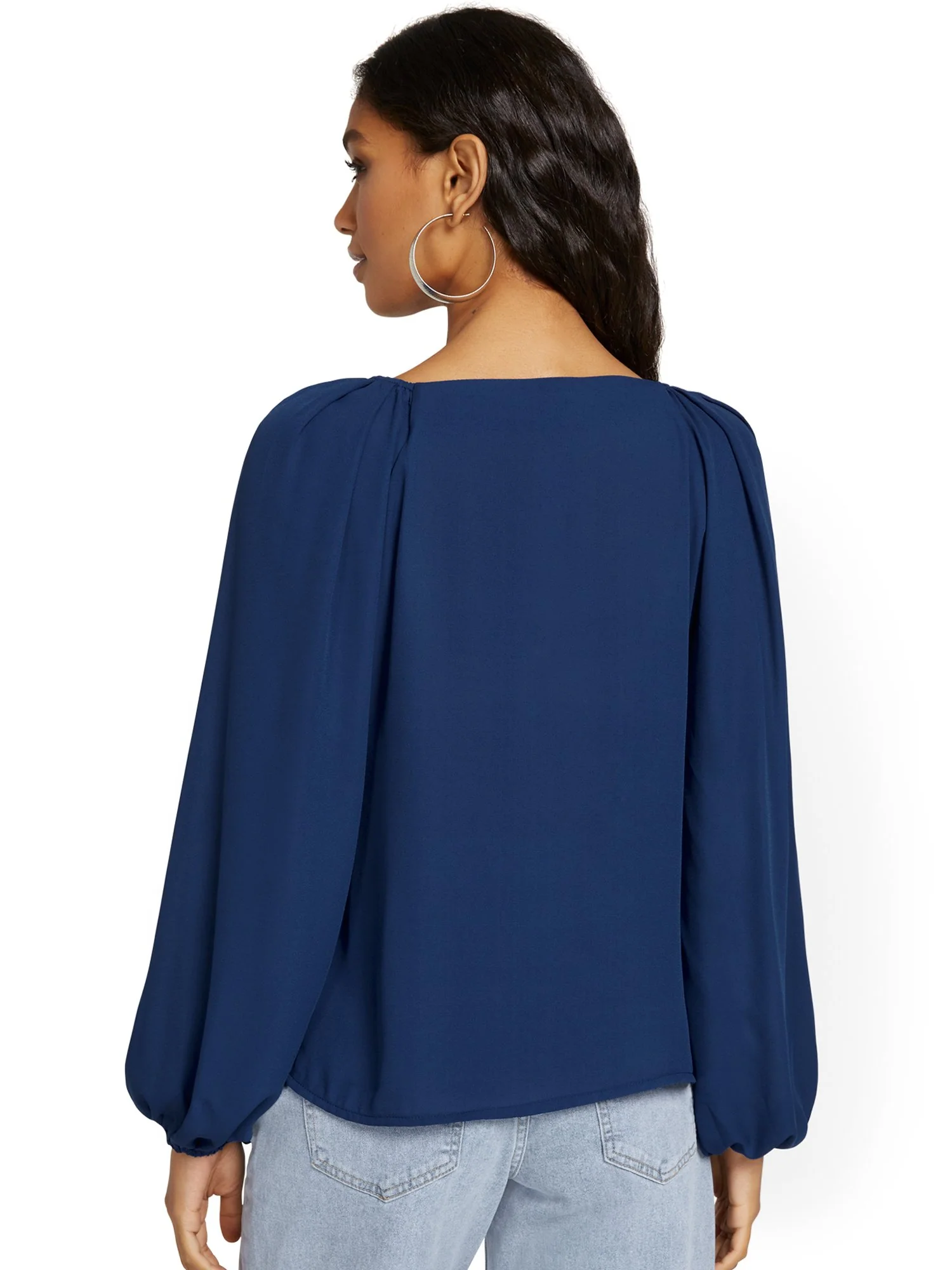 Volume-Sleeve V-Neck Top - Image 3