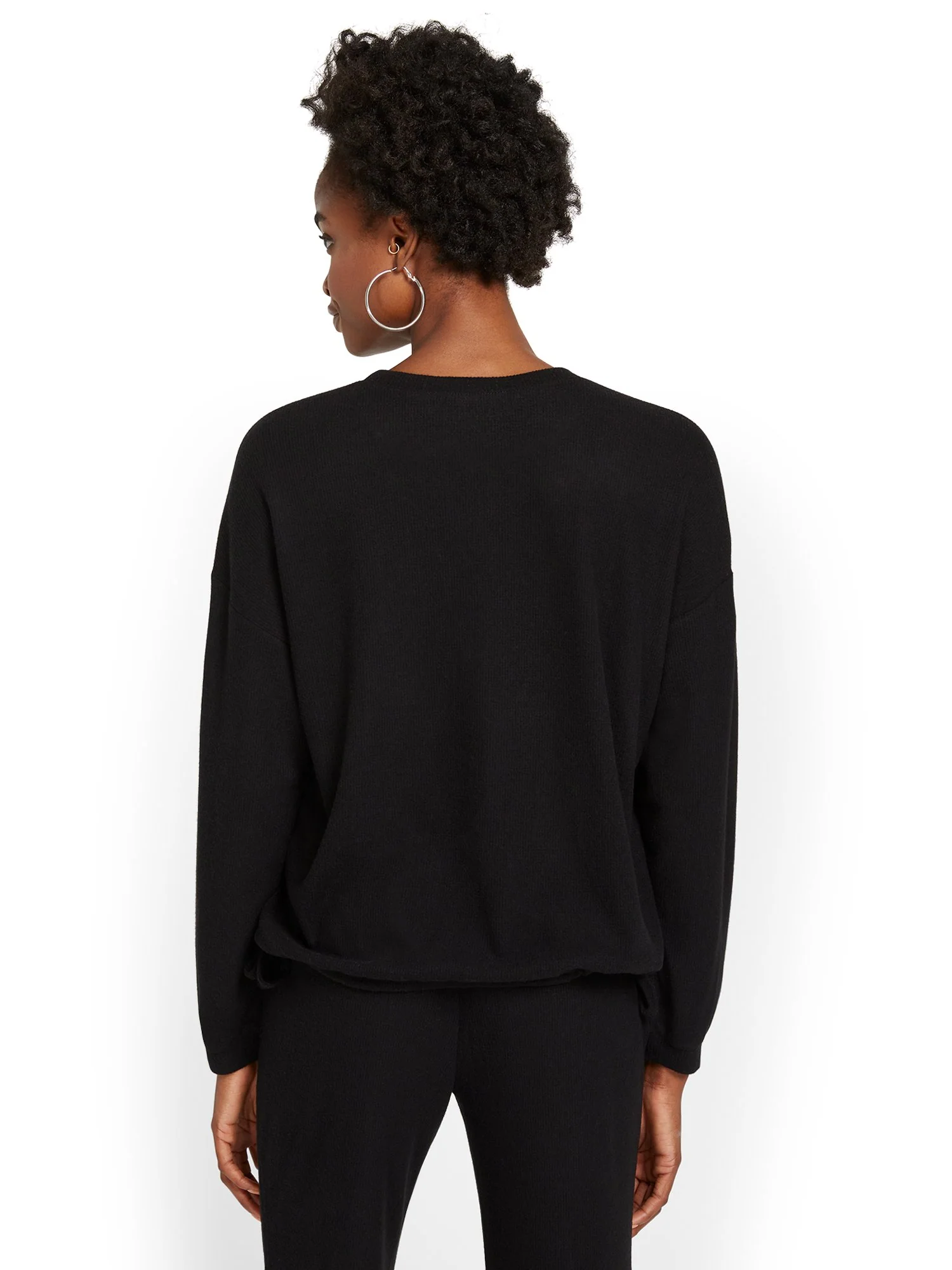 Volume-Sleeve Waffle Pullover - Image 3