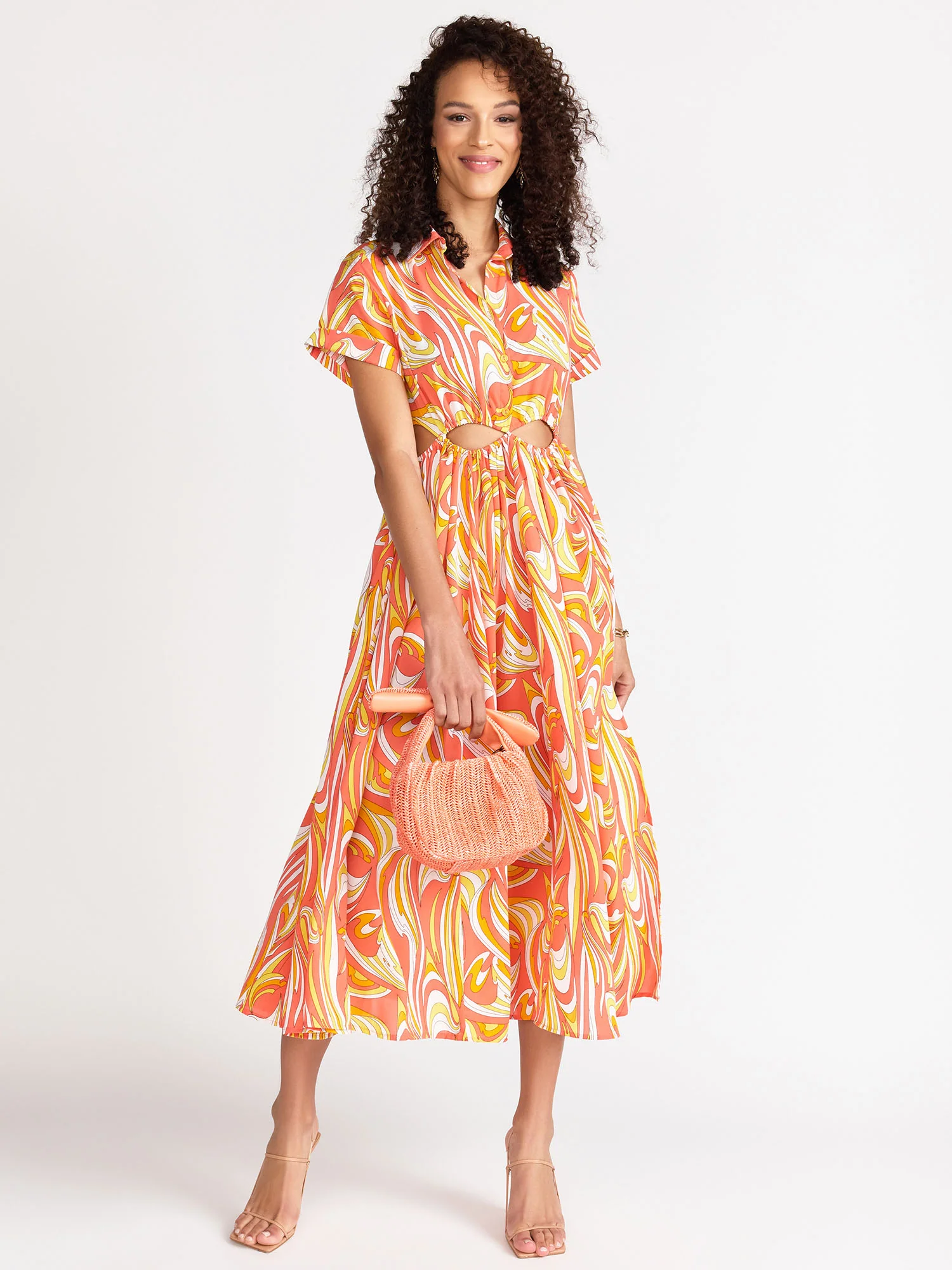 Waist Cut-Out Multi Print Dress - Aakaa