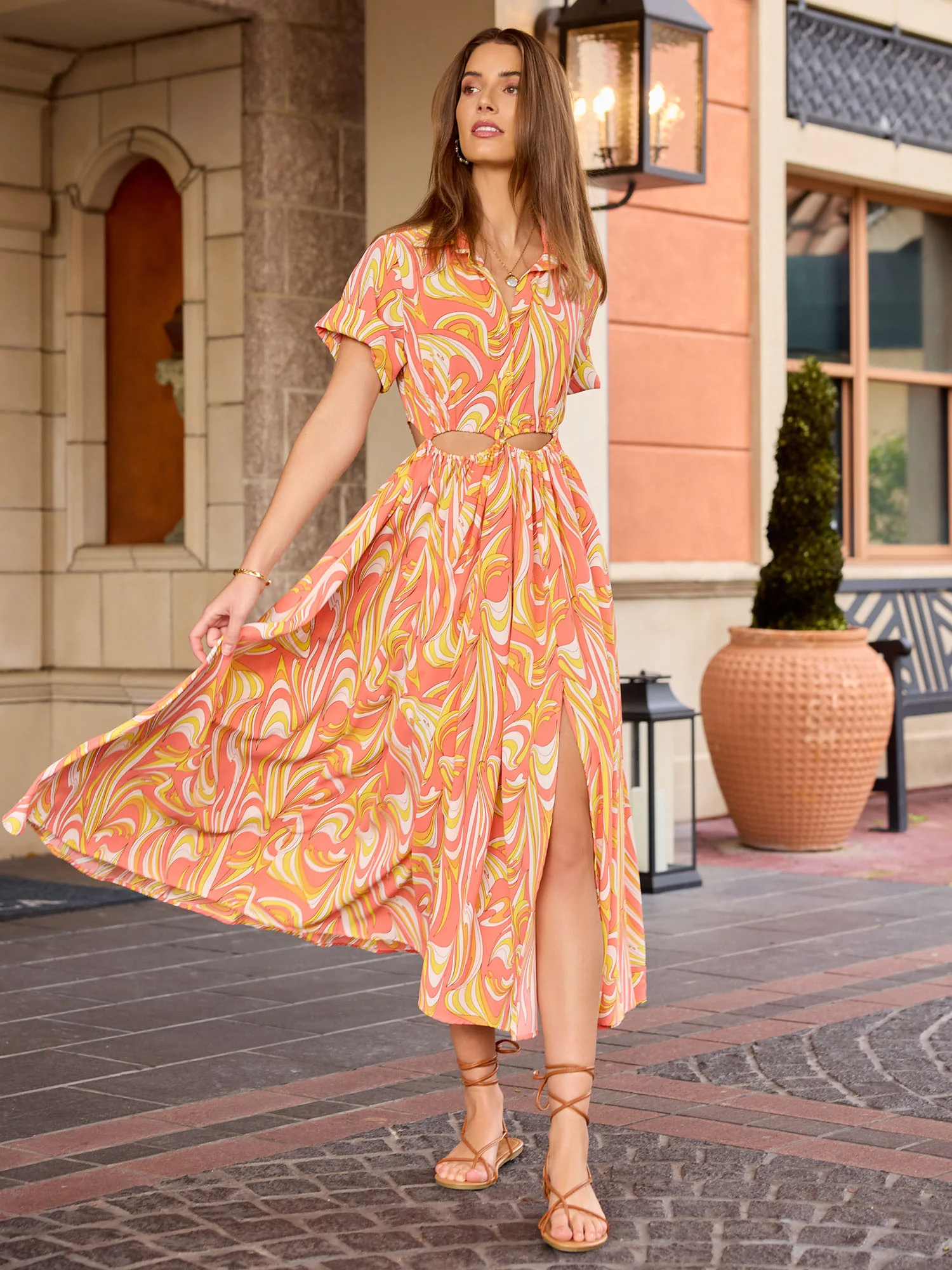 Waist Cut-Out Multi Print Dress - Aakaa - Image 3