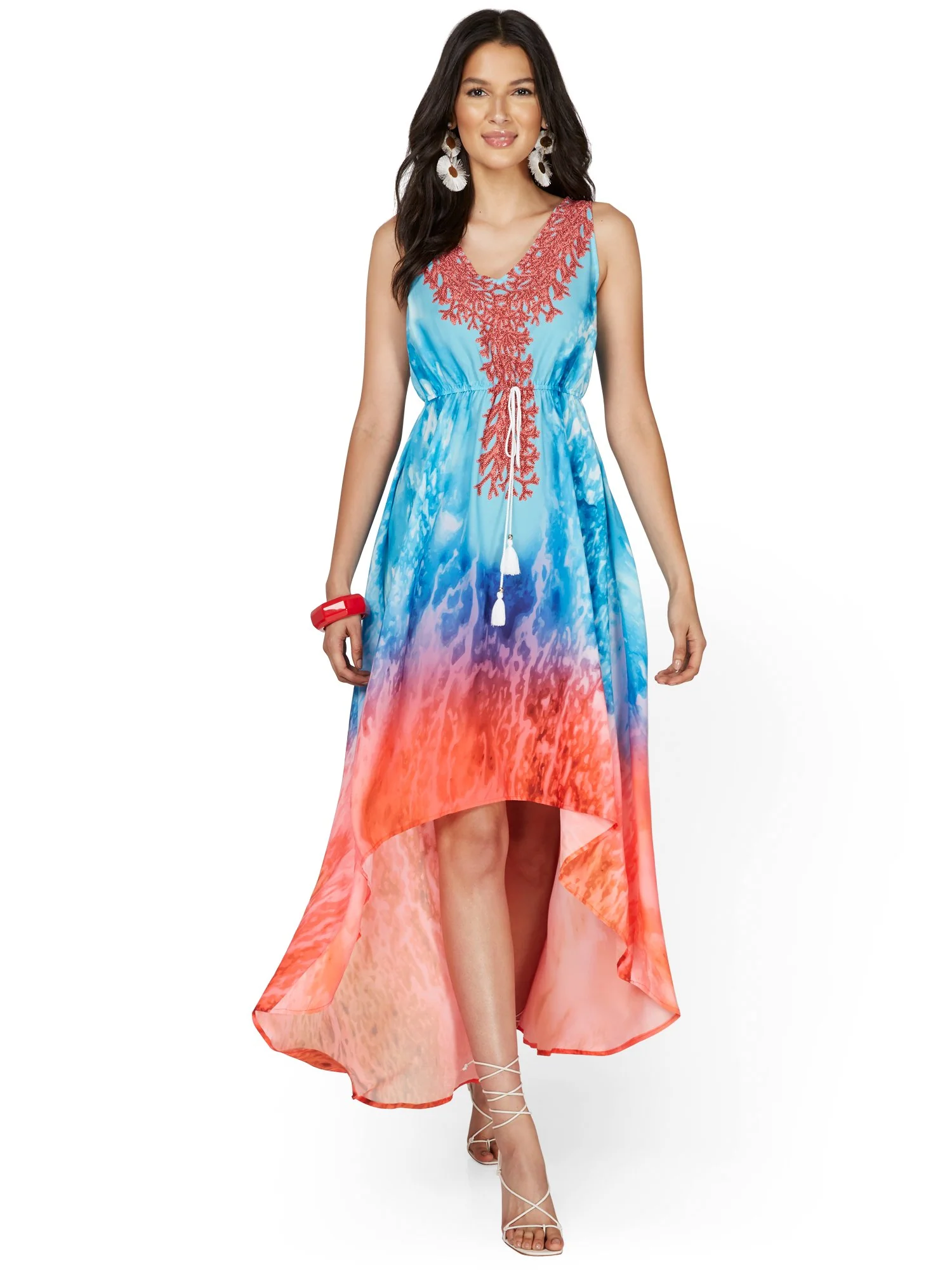 Watercolor-Print High-Low Maxi Dress - Image 2