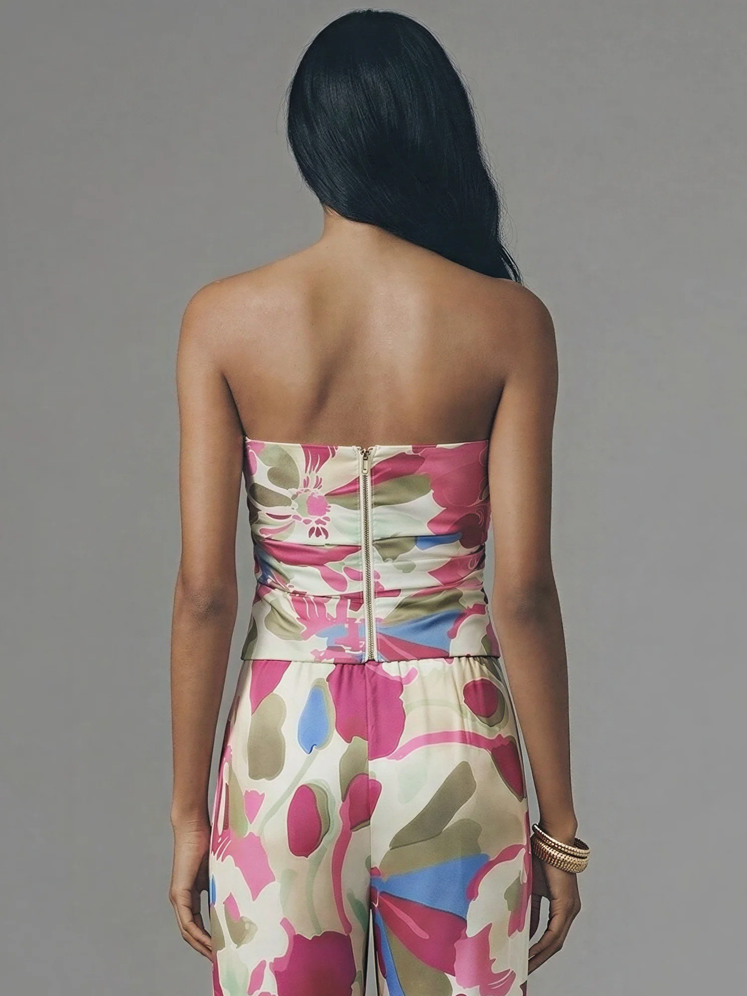 Watercolor Strapless Satin Top - Image 3