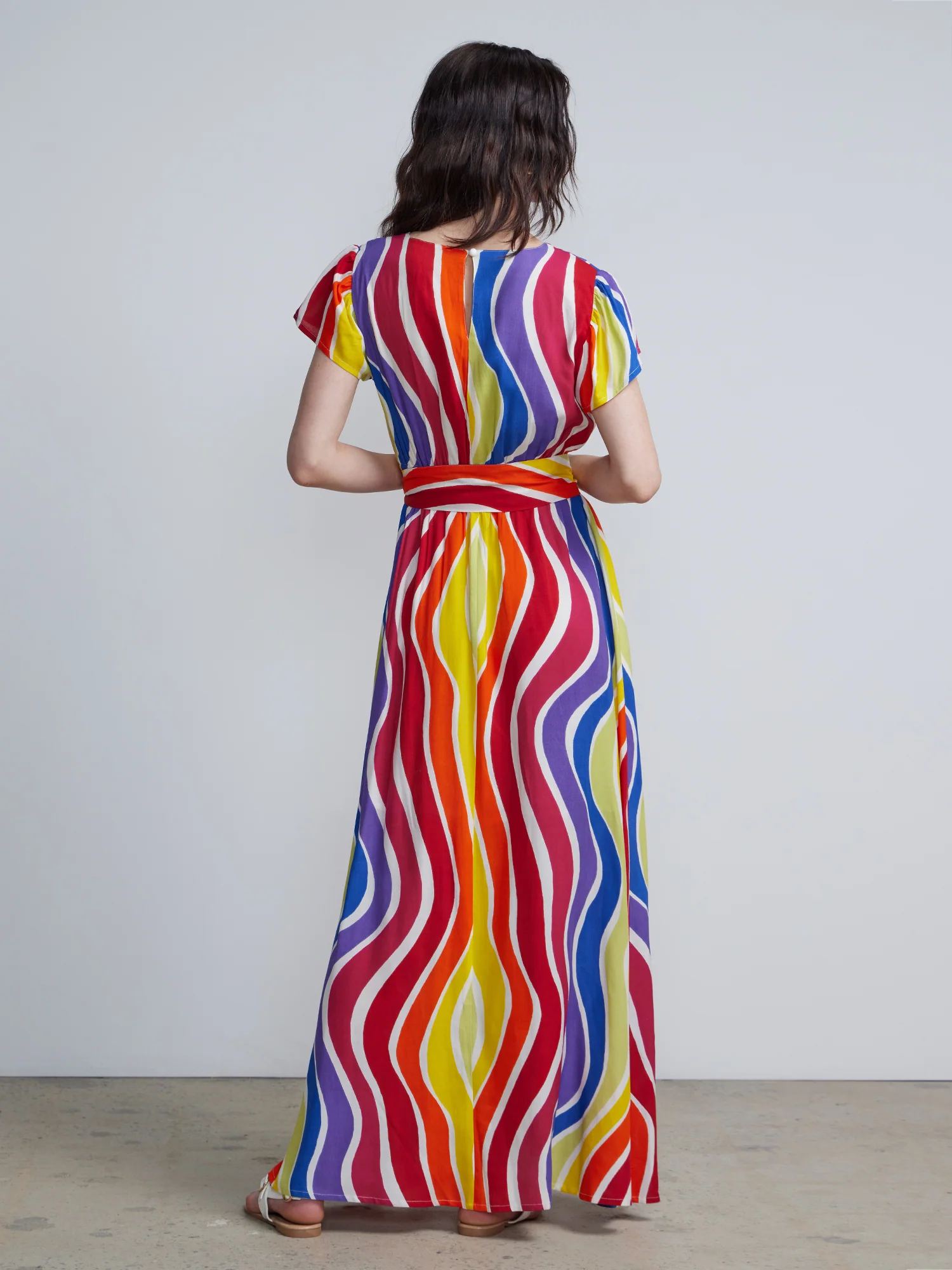 Wavy-Print Tie-Waist Maxi Dress - Image 3