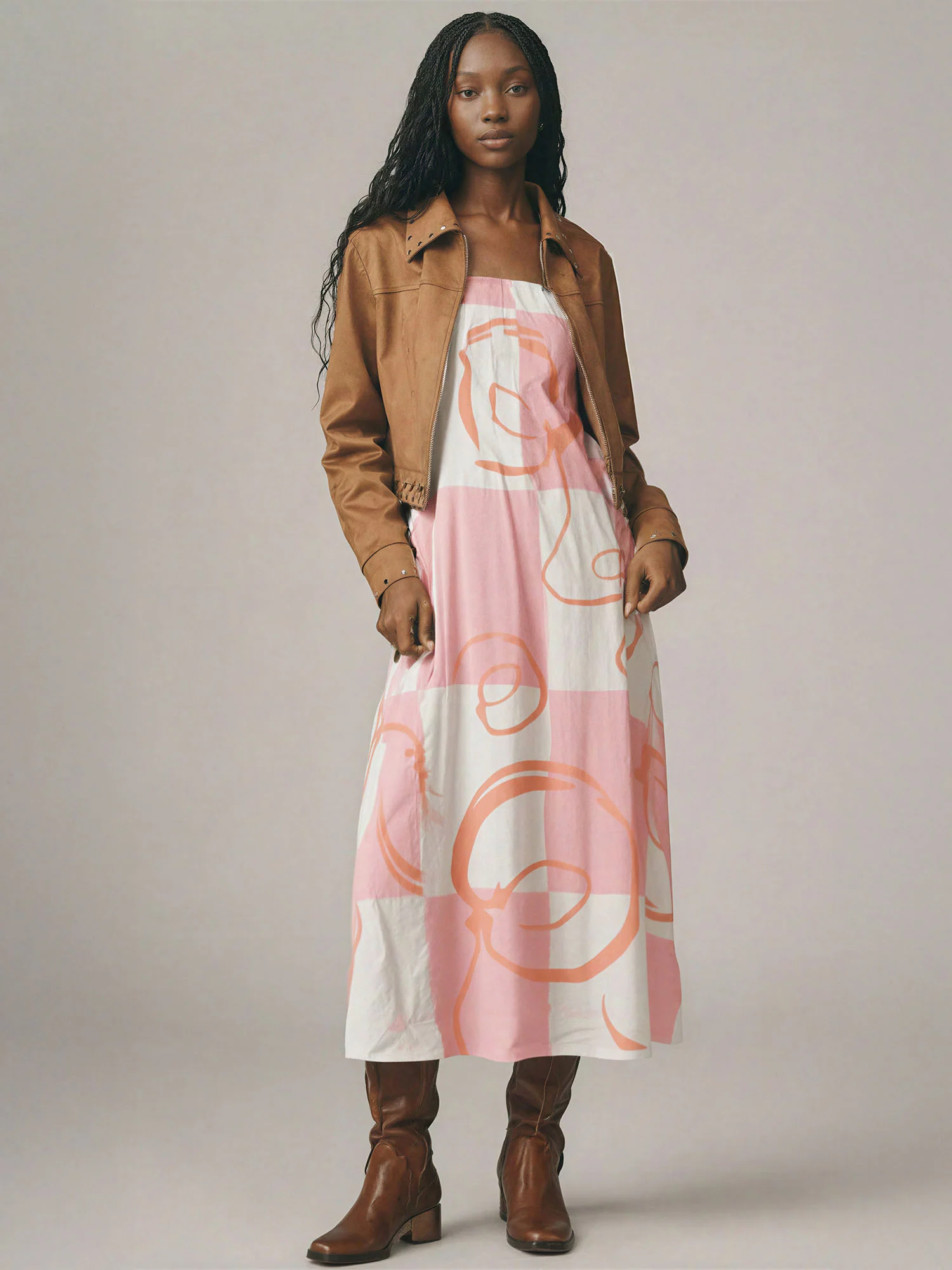 Grid Abstract Print Sun Maxi Dress