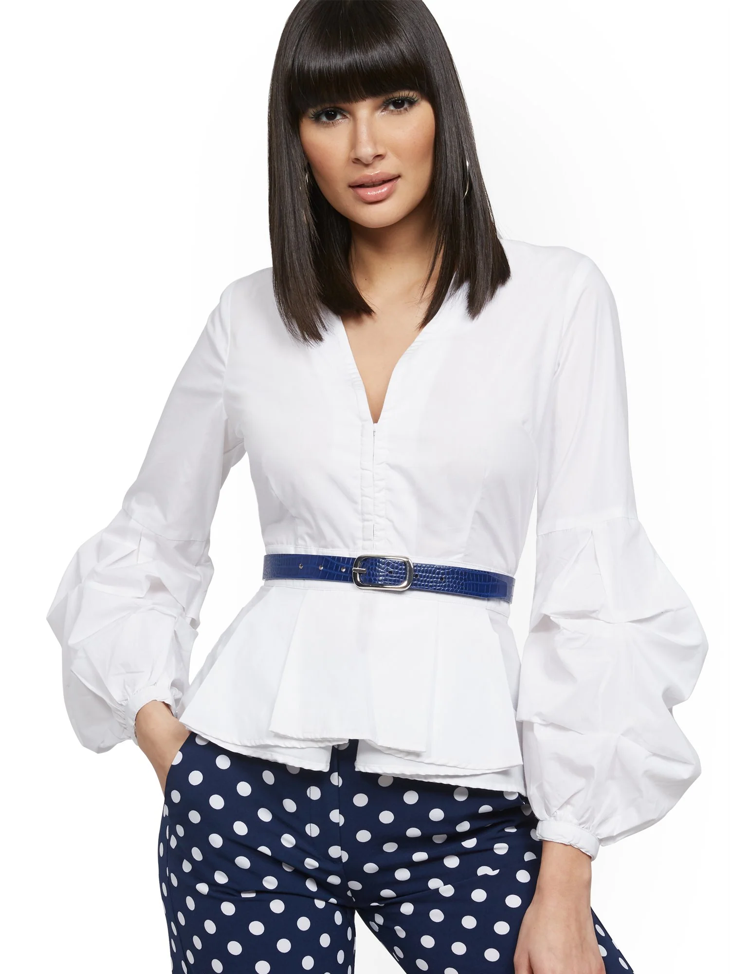 White Balloon-Sleeve Poplin Shirt - Image 2