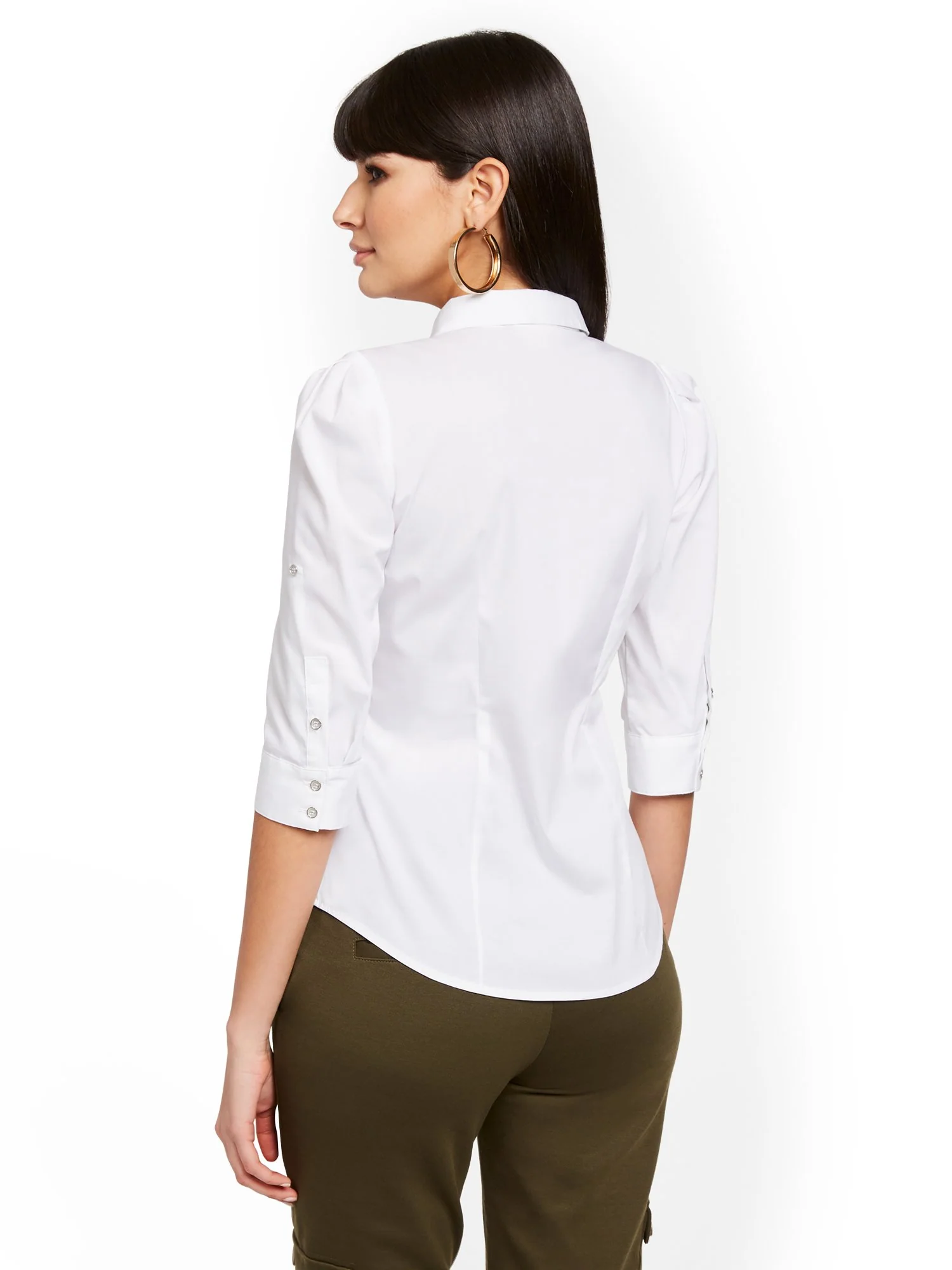White Button-Accent Utility Shirt - 7th Avenue - Image 3