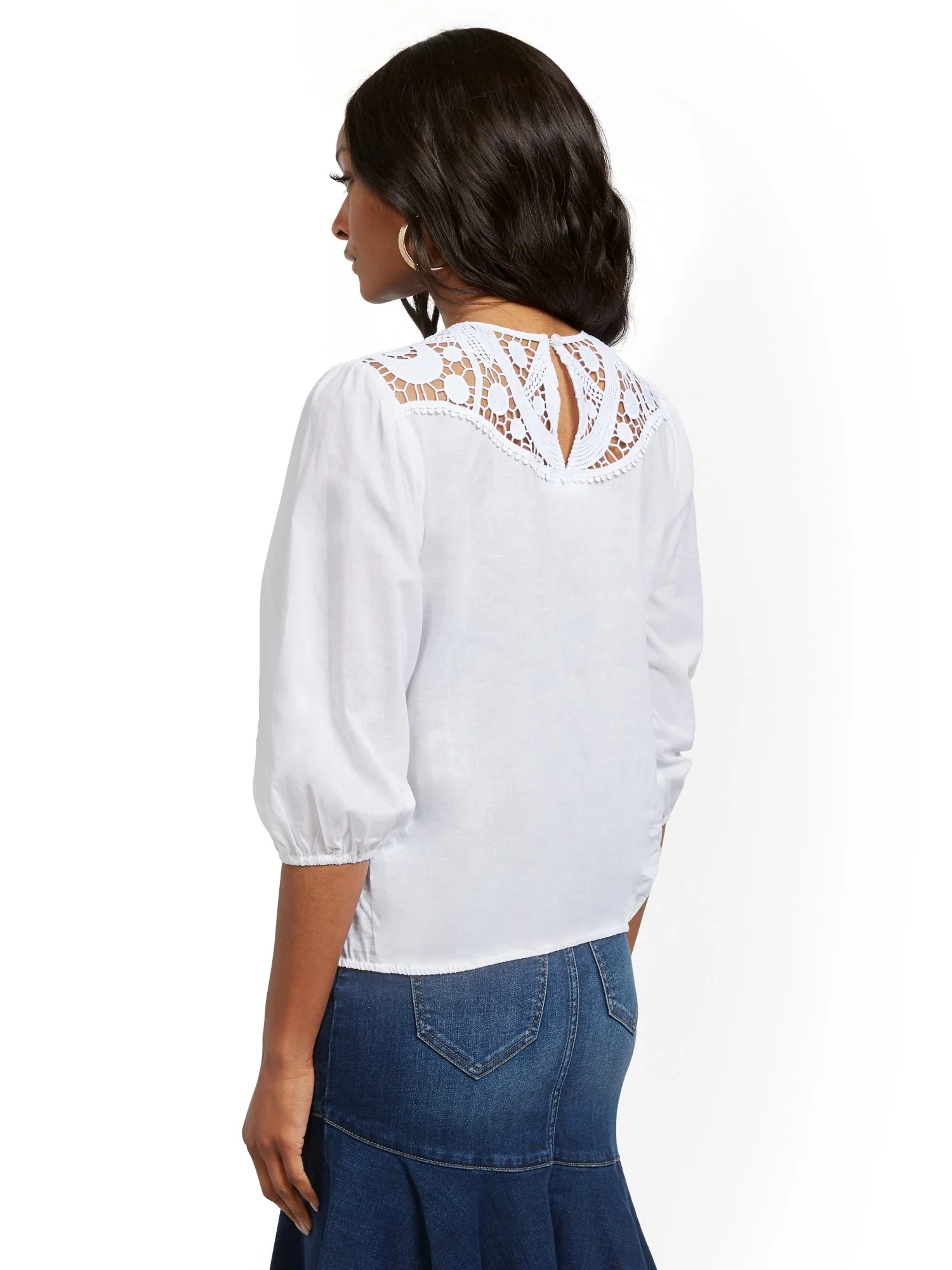White Crochet-Inset Blouse - Image 3