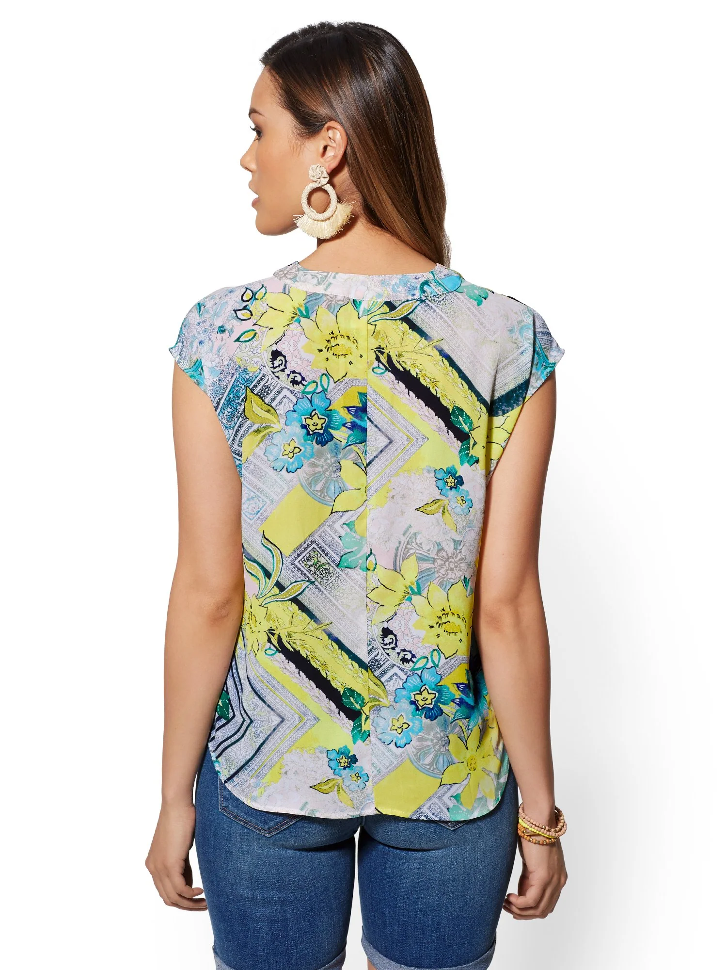 White Floral Tie-Front Wrap Blouse - Image 3