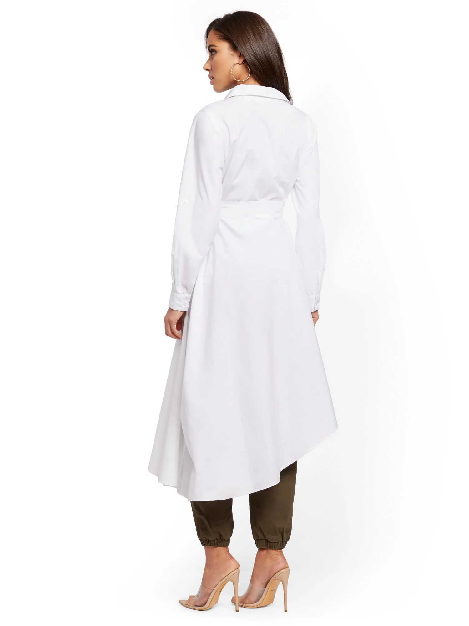 White High-Low Belted Poplin Shirt - Image 3