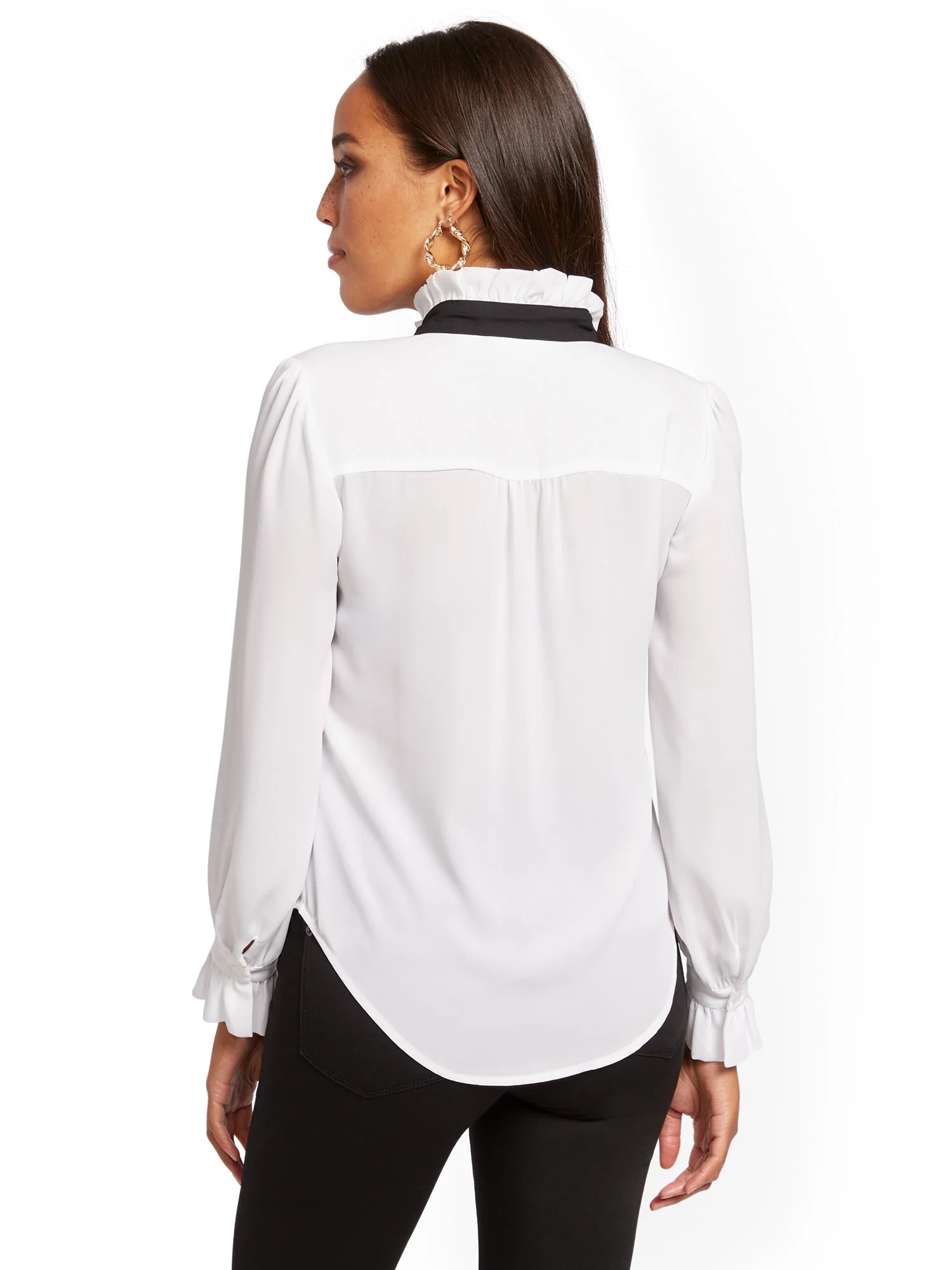 White Ruffled Bow-Accent Blouse - Image 3