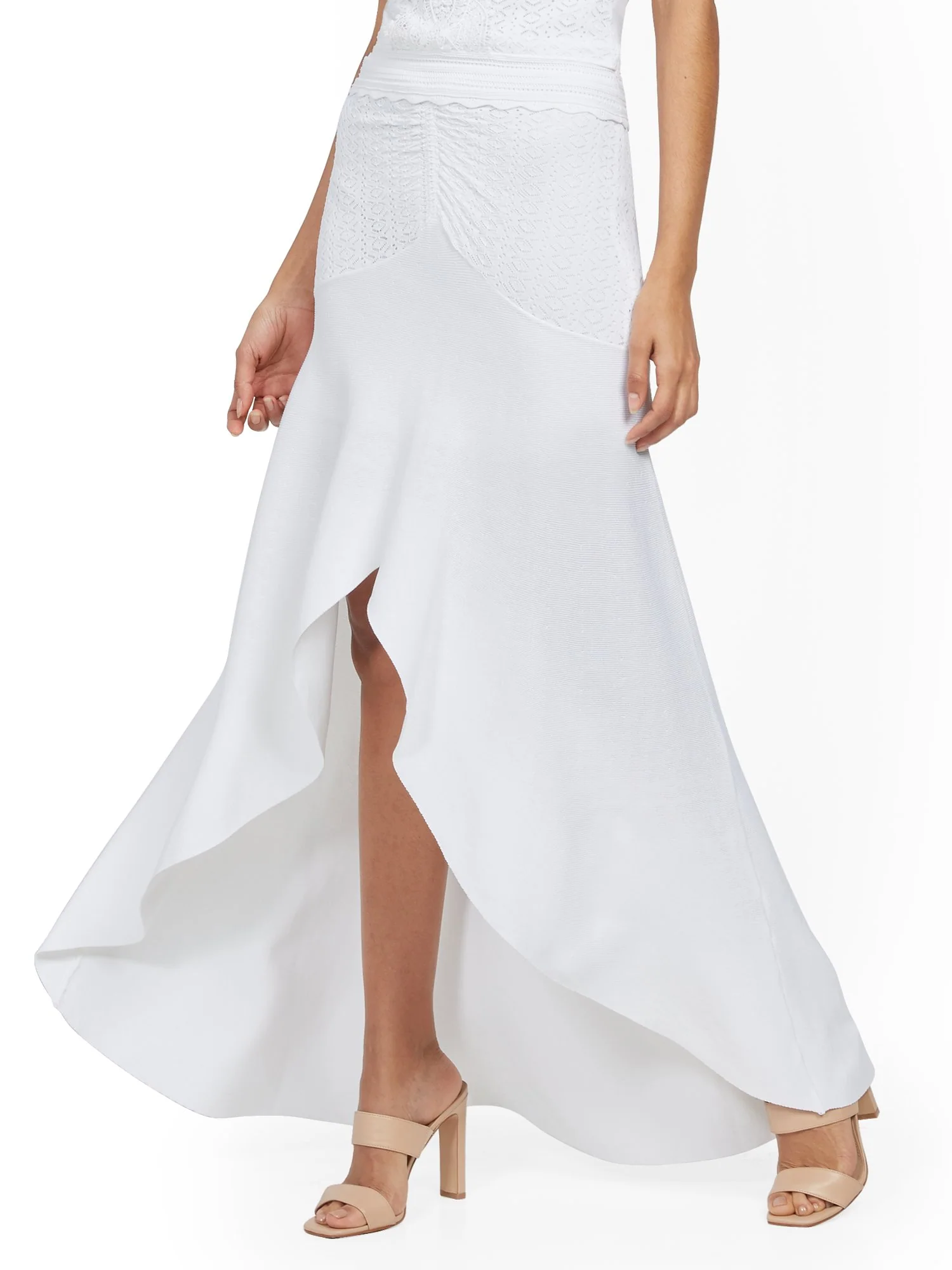 White Ruffled Hi-Lo Maxi Sweater Skirt - Image 2