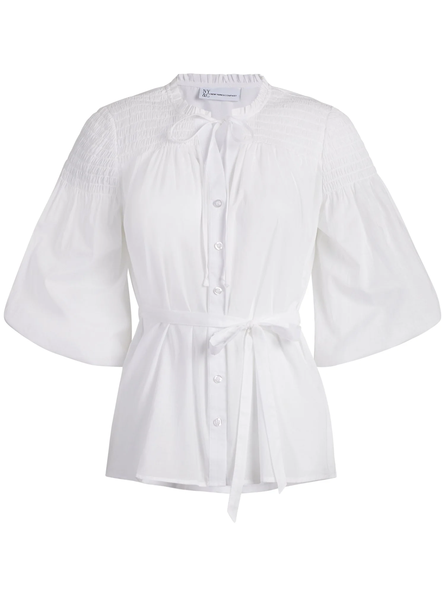 White Smocked Belted Shirt - Image 2