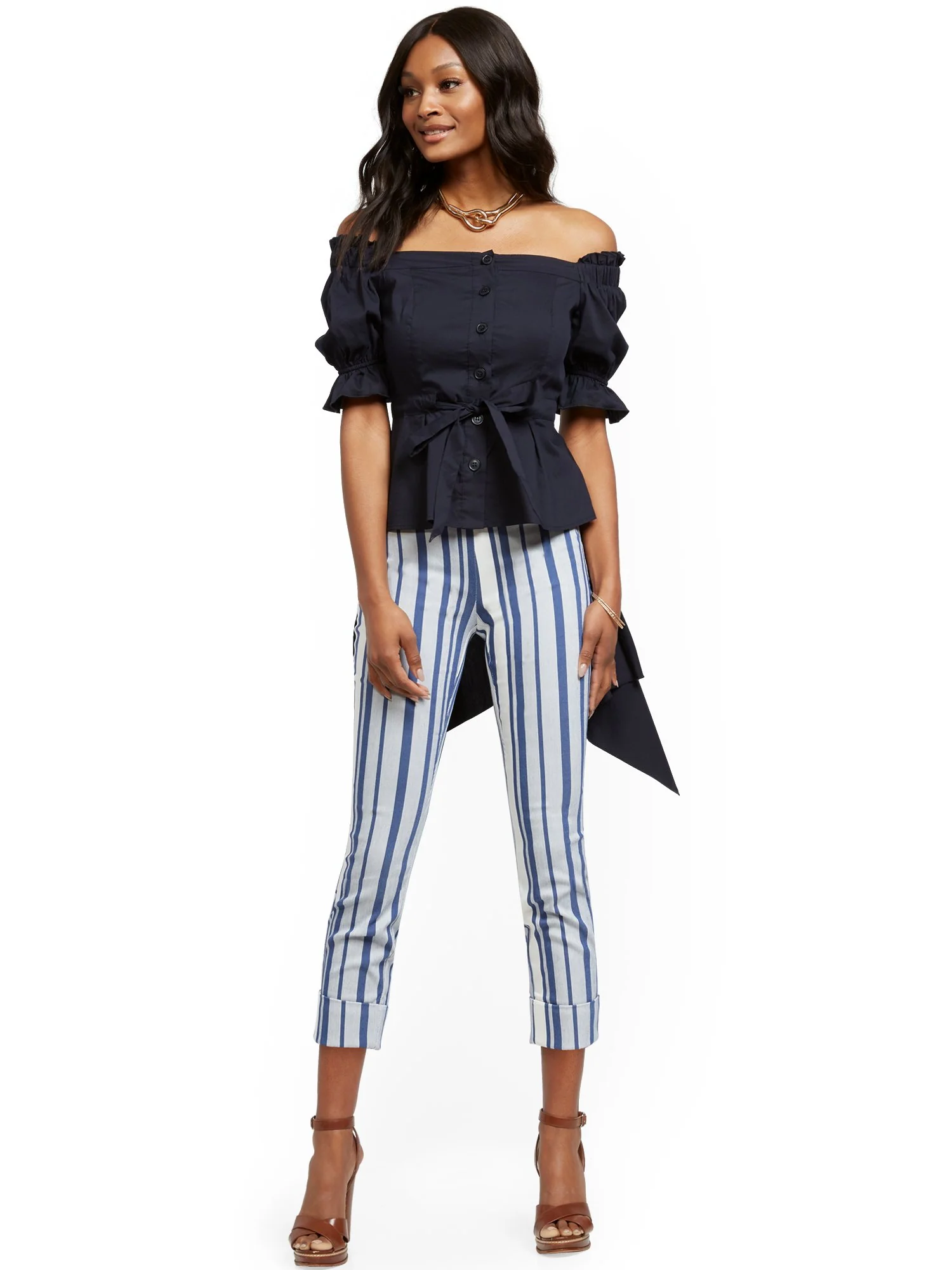 Whitney High-Waisted Pull-On Capri Pant - Stripe - Image 4