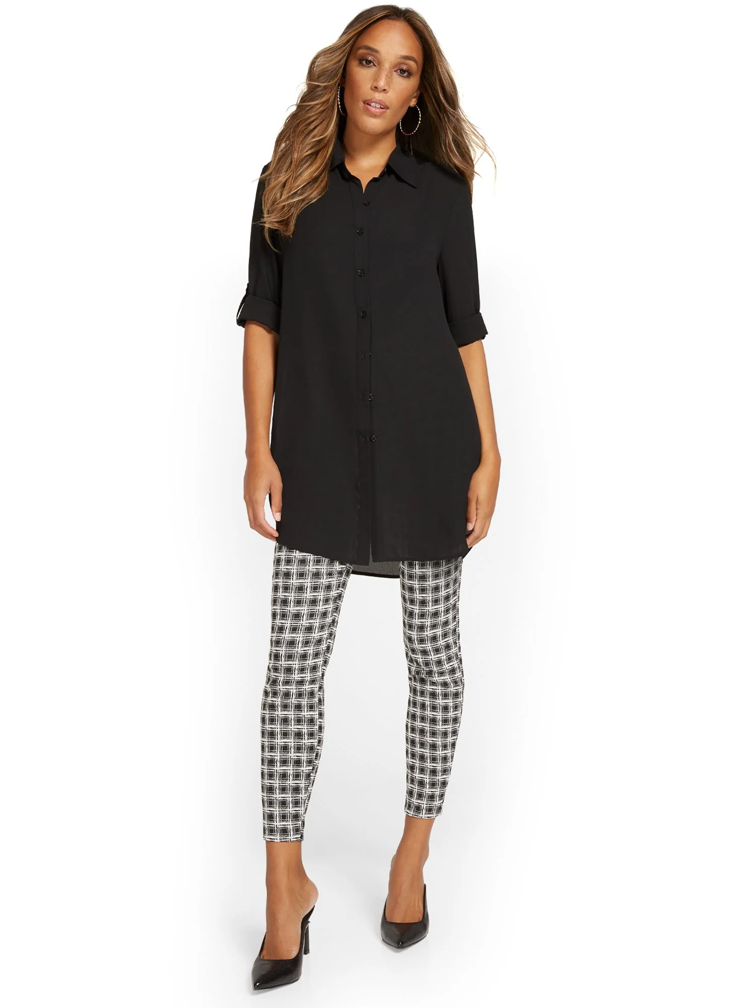 Whitney High-Waisted Pull-On Slim-Leg Ankle Pant - Check-Print - Image 4